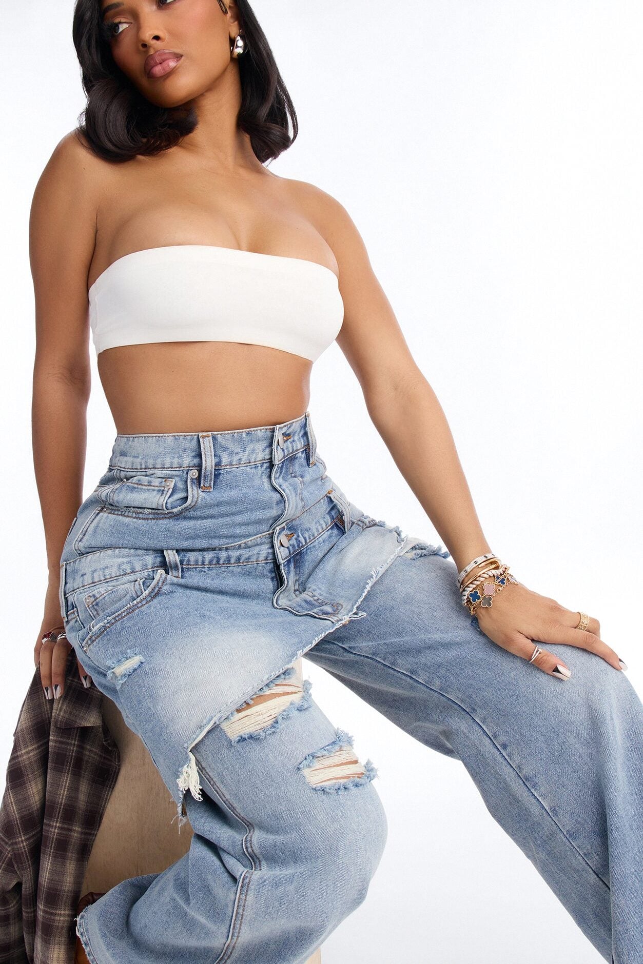 Strike It Up Skirt Overlay Ripped Jeans - Light Wash image 3