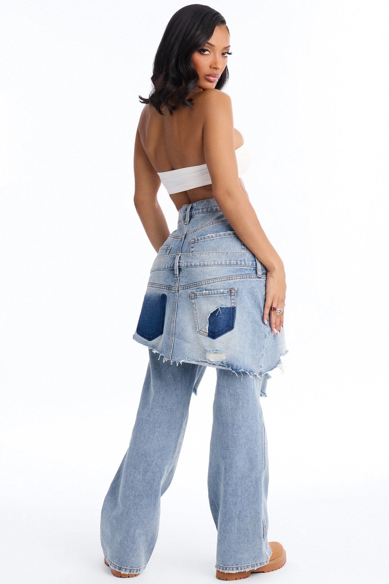 Strike It Up Skirt Overlay Ripped Jeans - Light Wash image 4