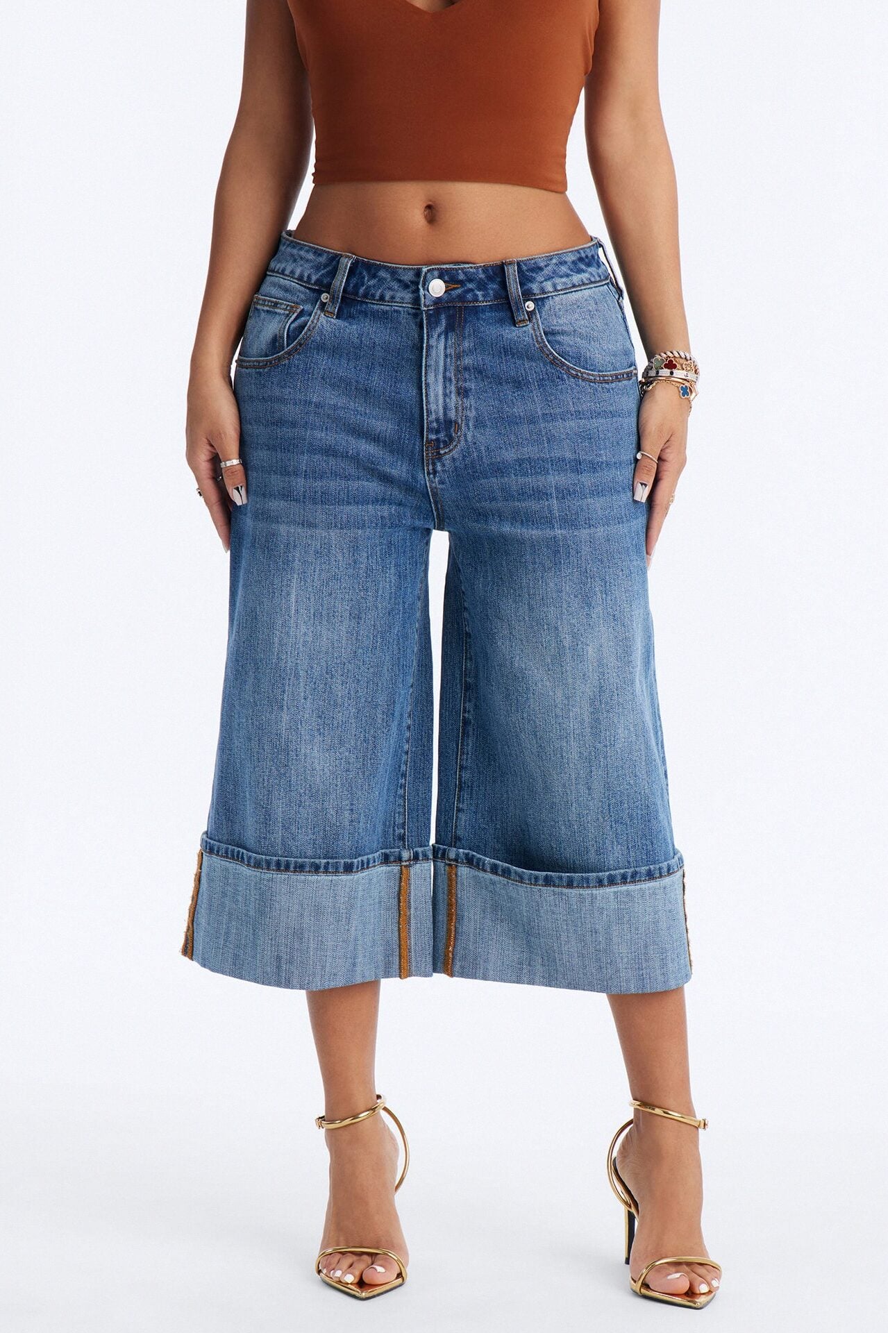 It's Clear To See Wide Leg Culotte Jeans - Dark Wash image 2