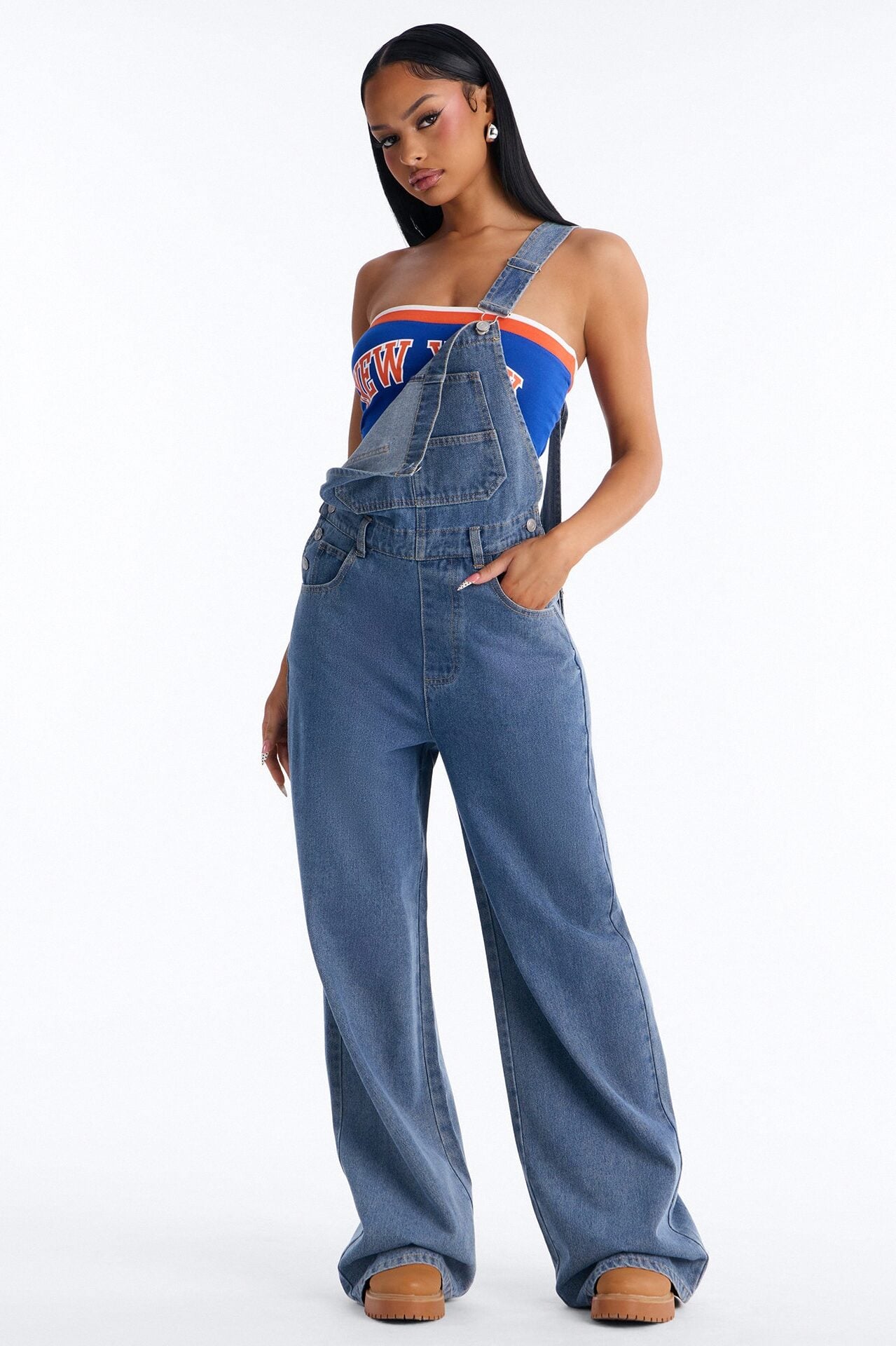 Janae Wide Leg Denim Overalls - Light Wash image 1
