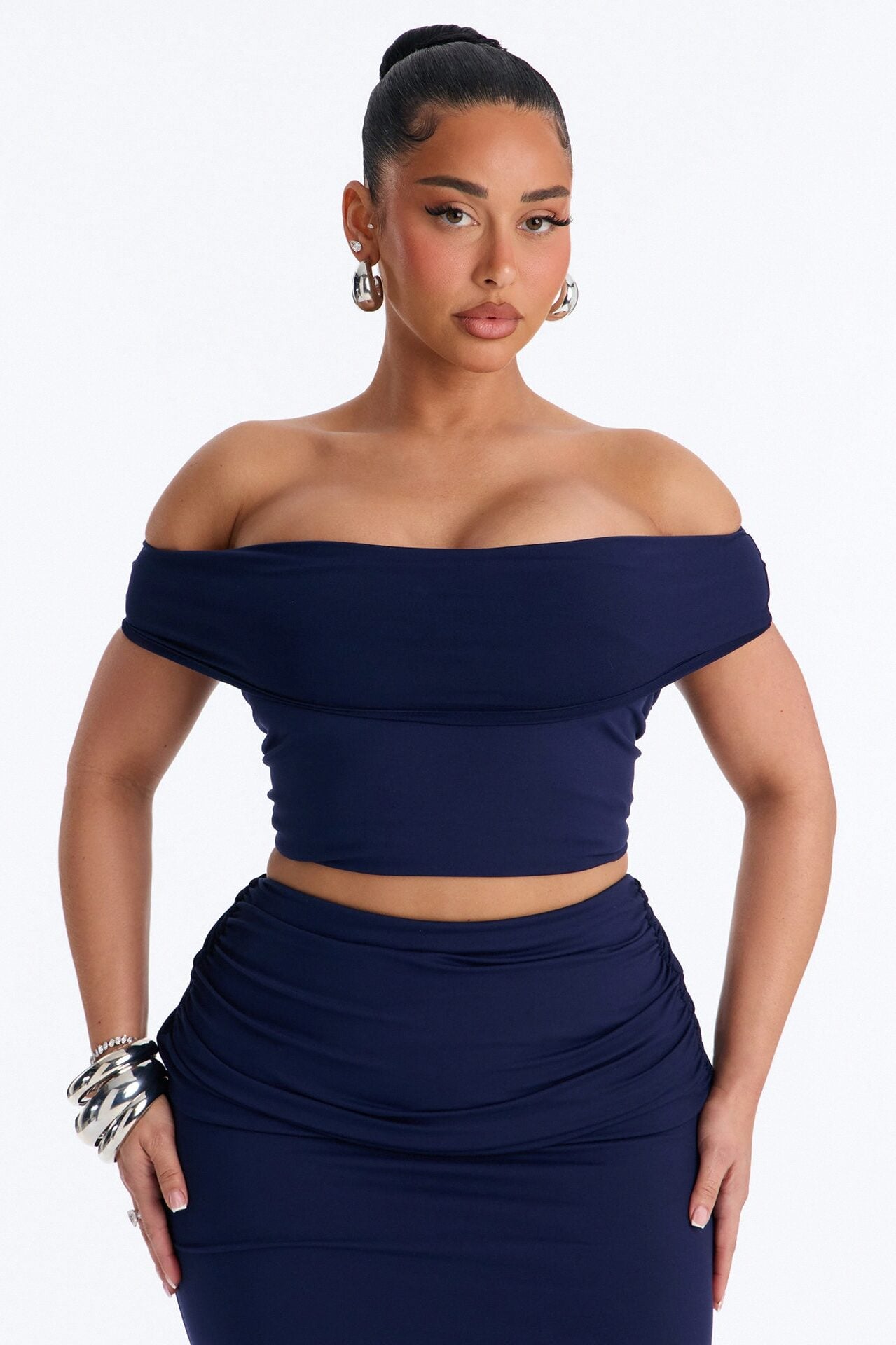 Bianca Matte Form Double Lined Maxi Skirt Set - Navy image 2