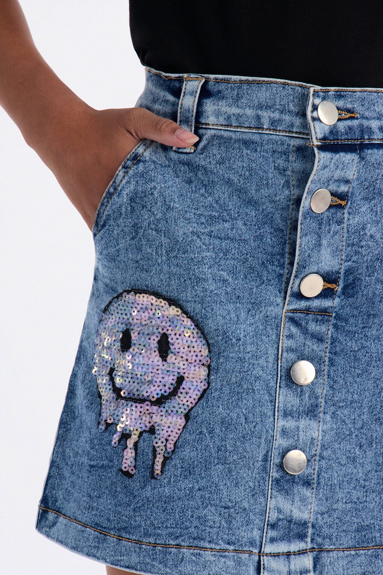 Mini All About It Button Front Denim Skirt - Medium Wash image 3