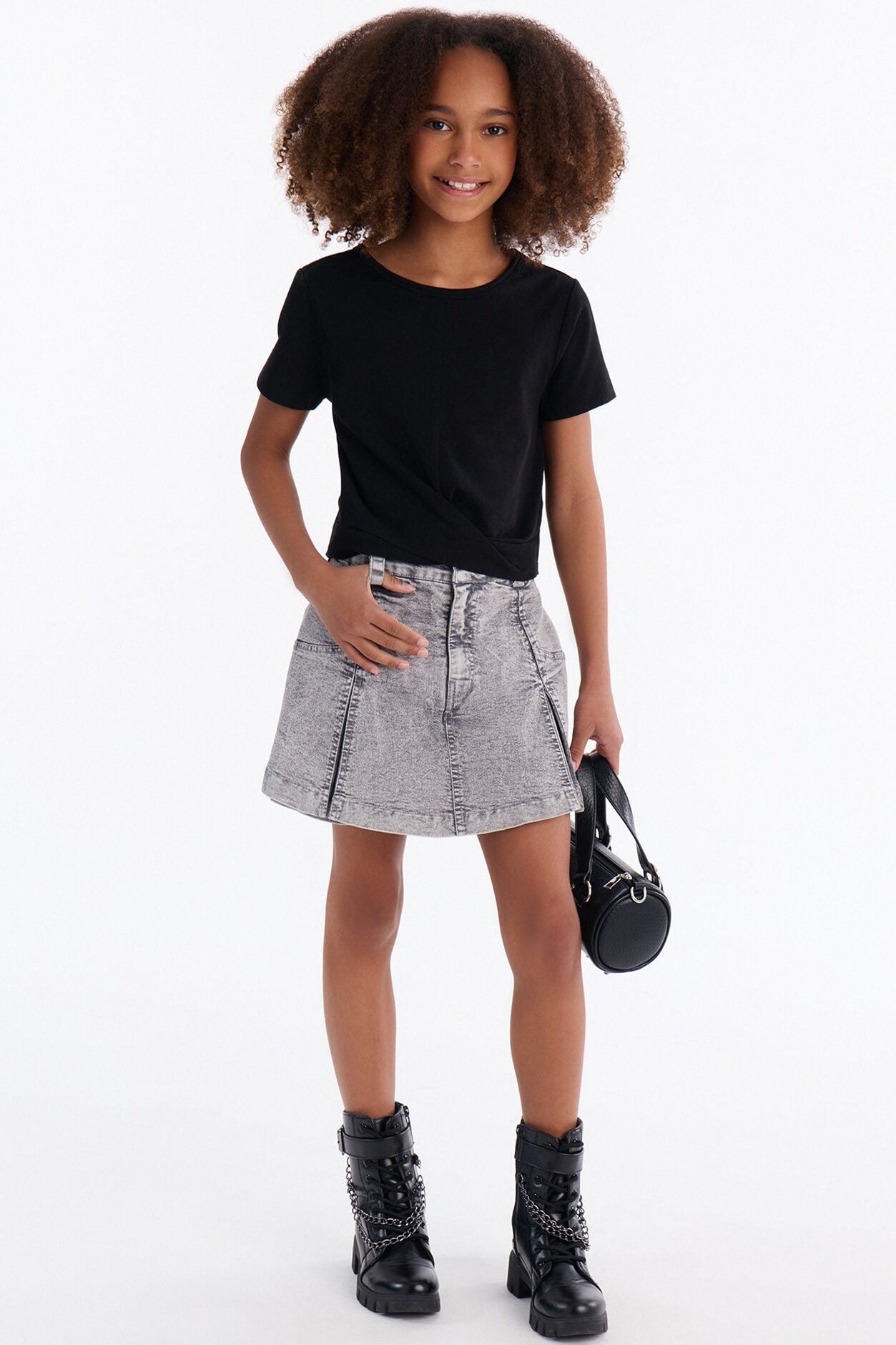 Mini Trust In It Denim Skort - Grey image 2