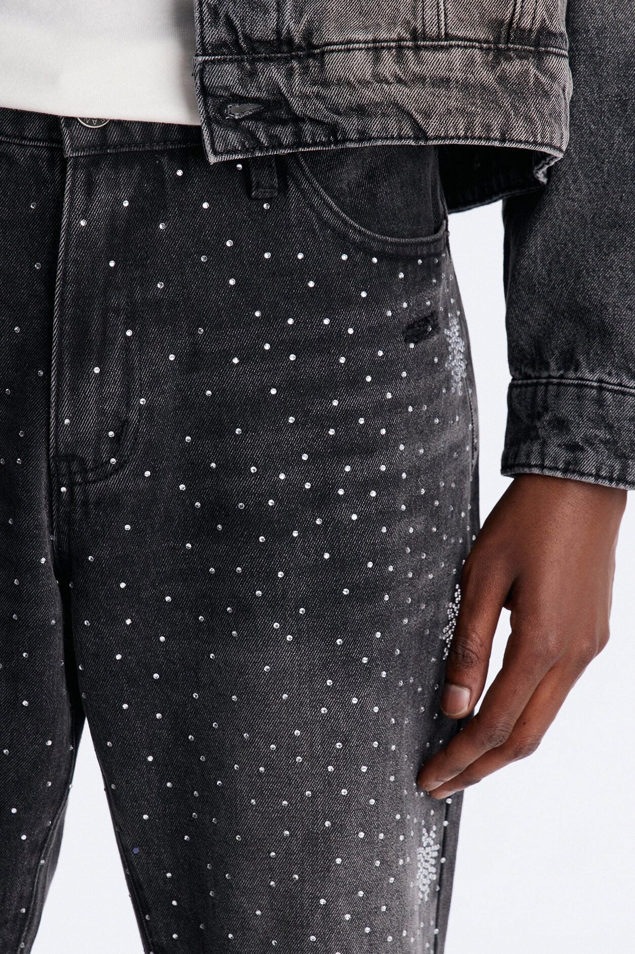 Straight Flare Static Drip Jeweled Jean - Black Wash image 3