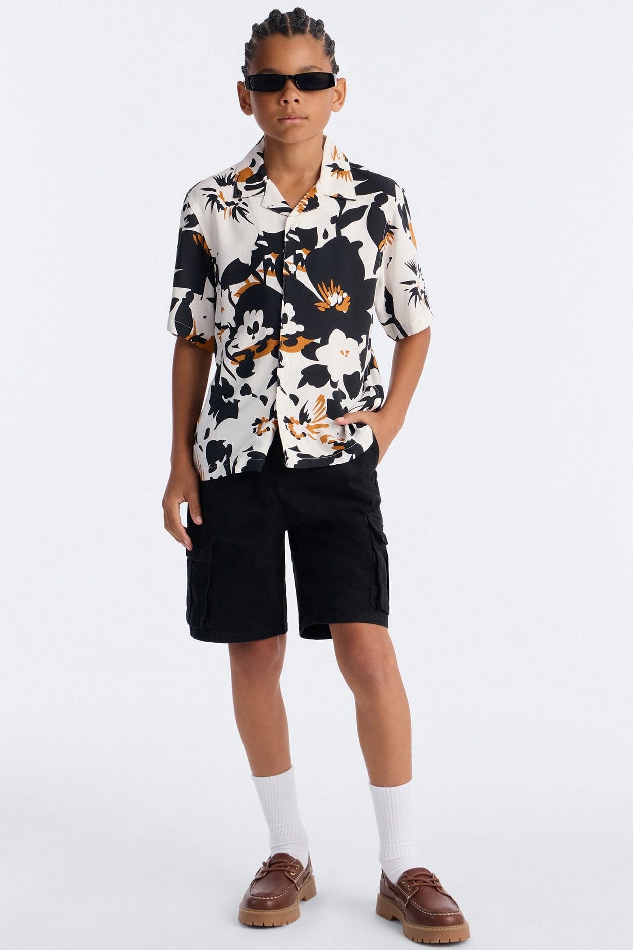 Mini Never Bored Short Sleeve Button Down Shirt - White/Black image 2