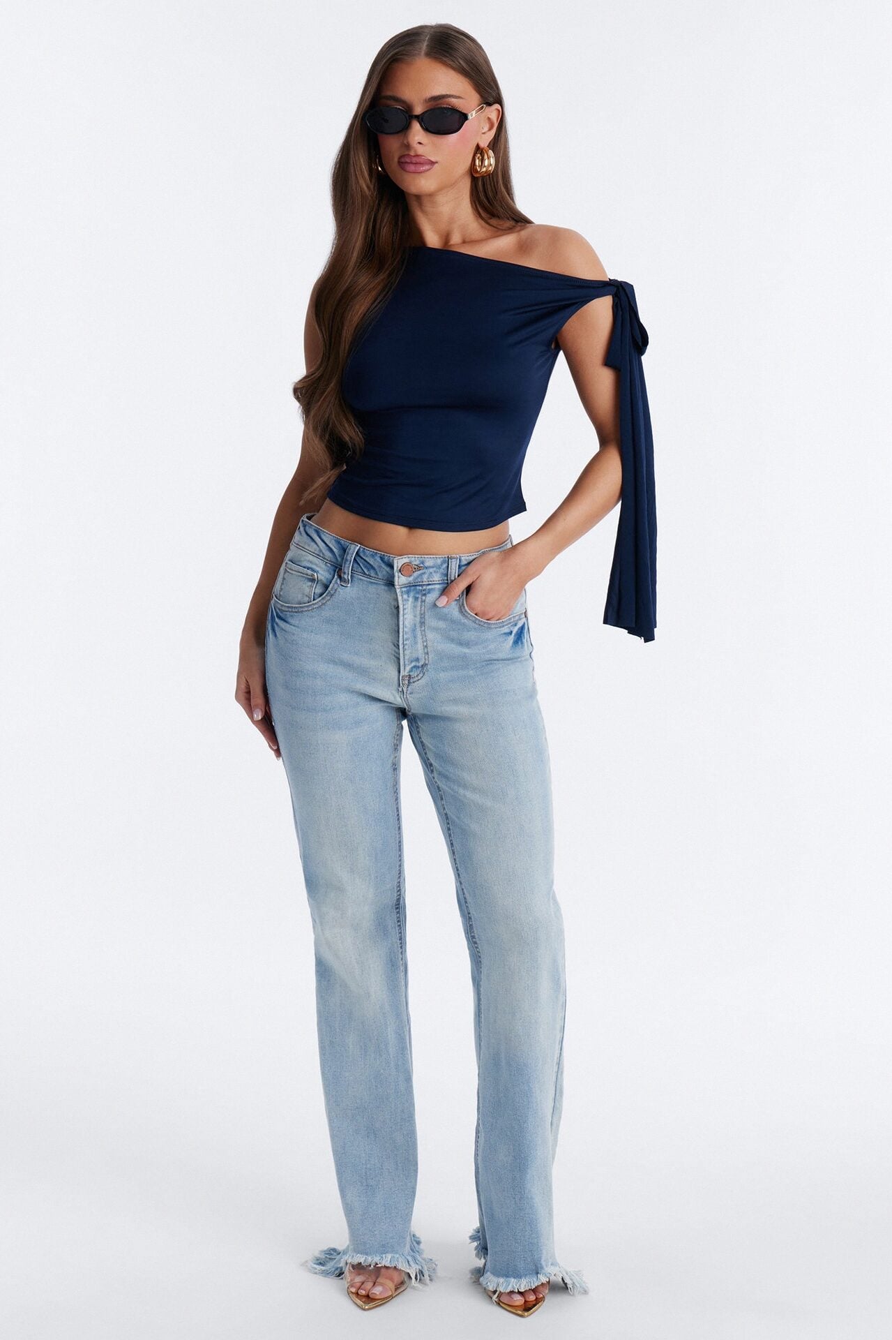 Young And Free Raw Hem Flare Jeans - Light Wash image 2
