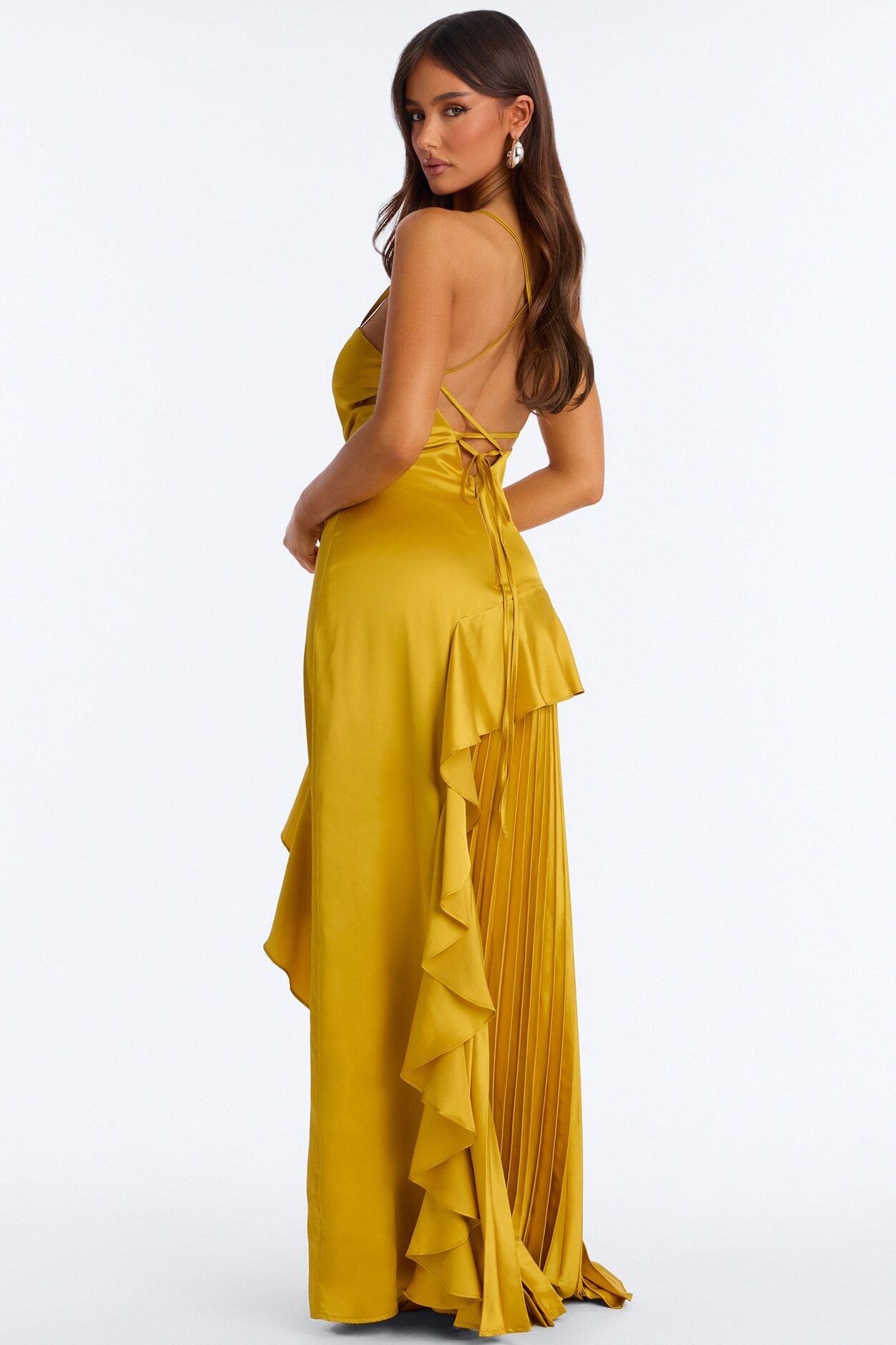 Veronica Pleated Ruffle Satin Gown - Gold image 4
