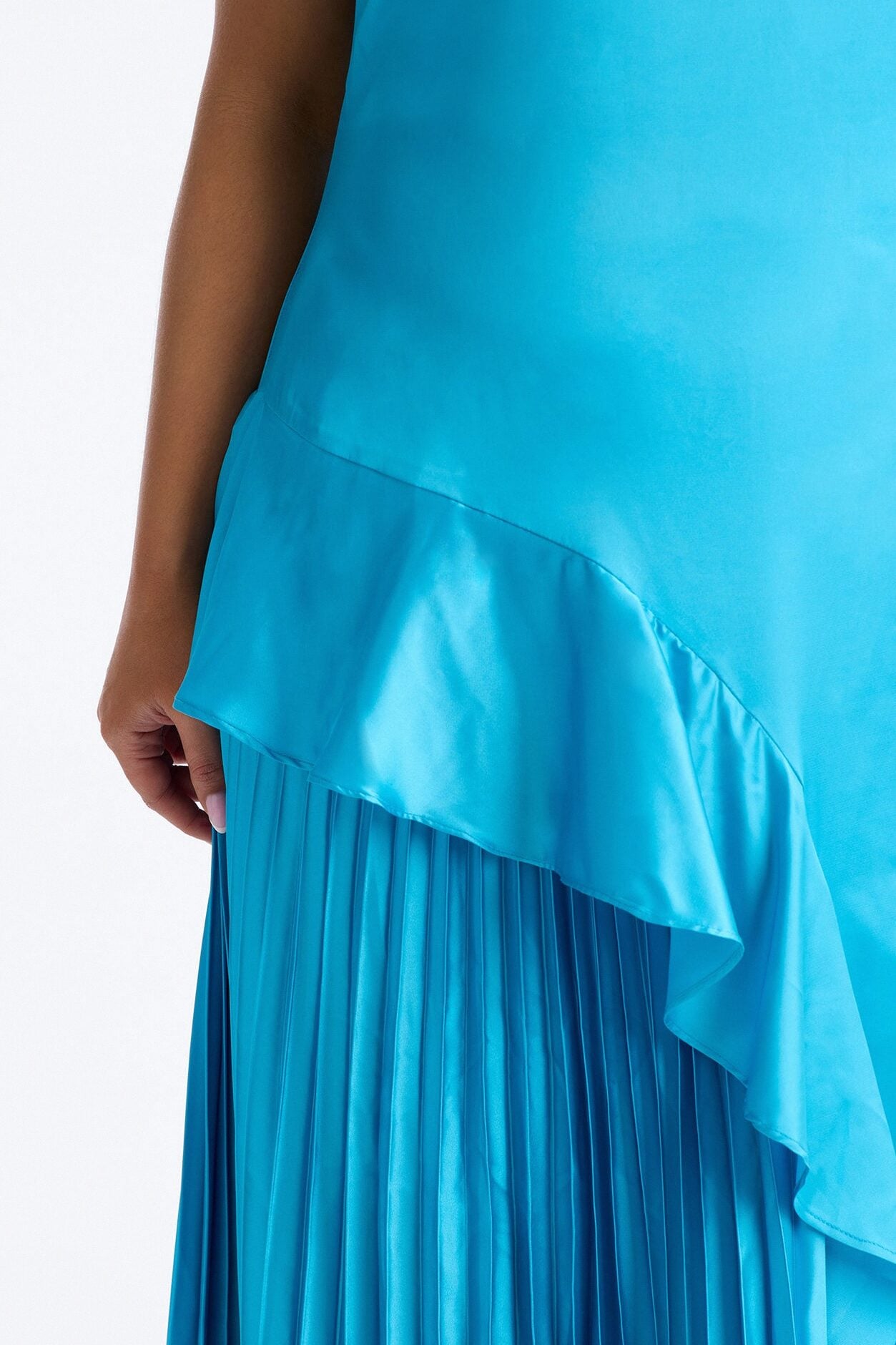 Veronica Pleated Ruffle Satin Gown - Blue image 6