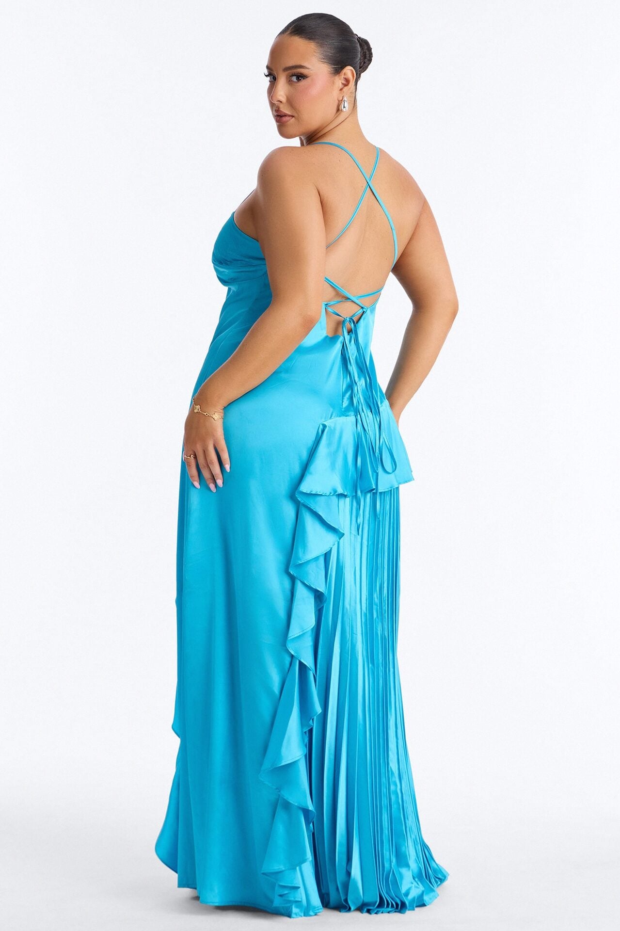 Veronica Pleated Ruffle Satin Gown - Blue image 7