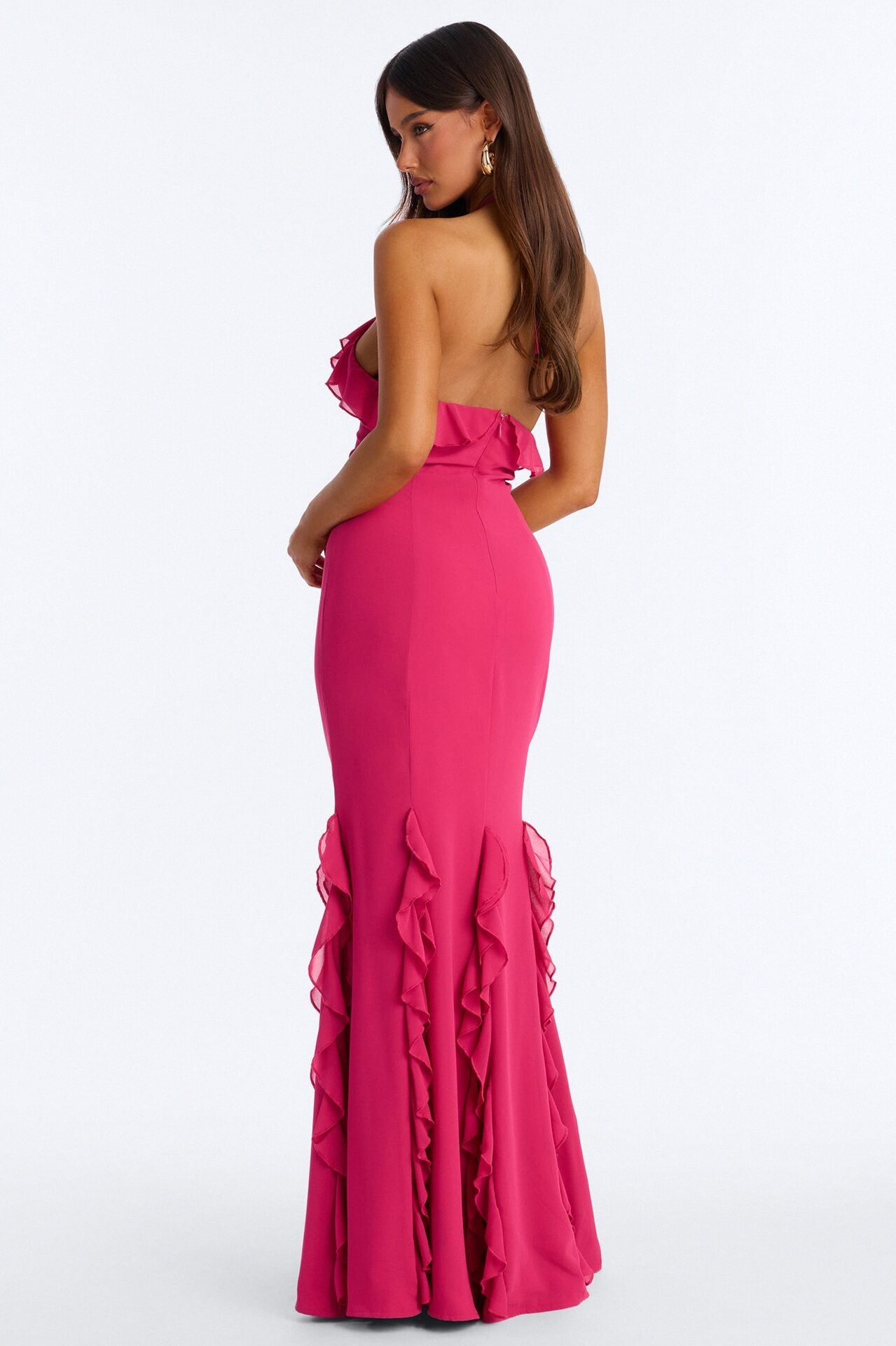 Carmen Ruffle Chiffon Maxi Dress - Hot Pink image 4