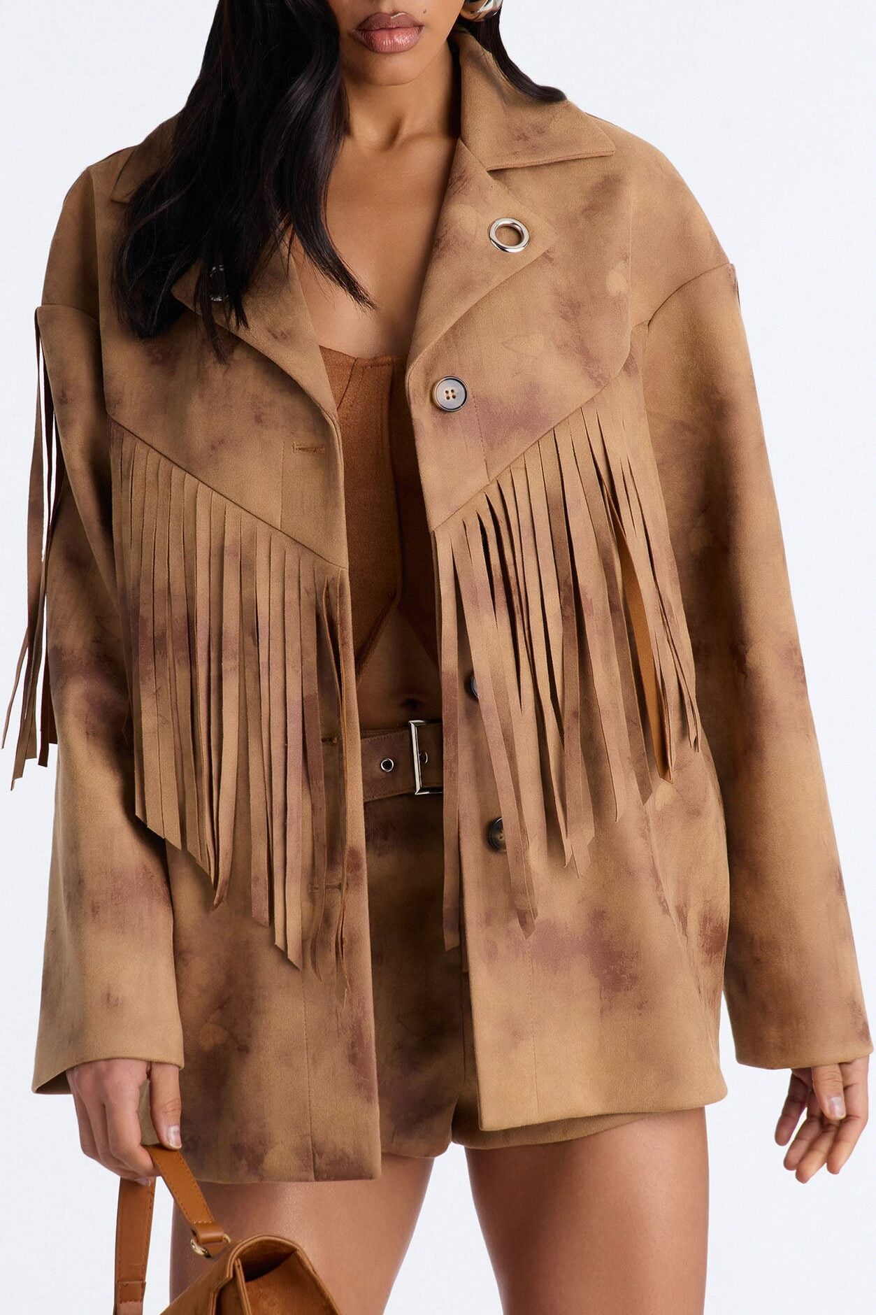 Sophia Faux Suede Belted Micro Short Set - Khaki image 3