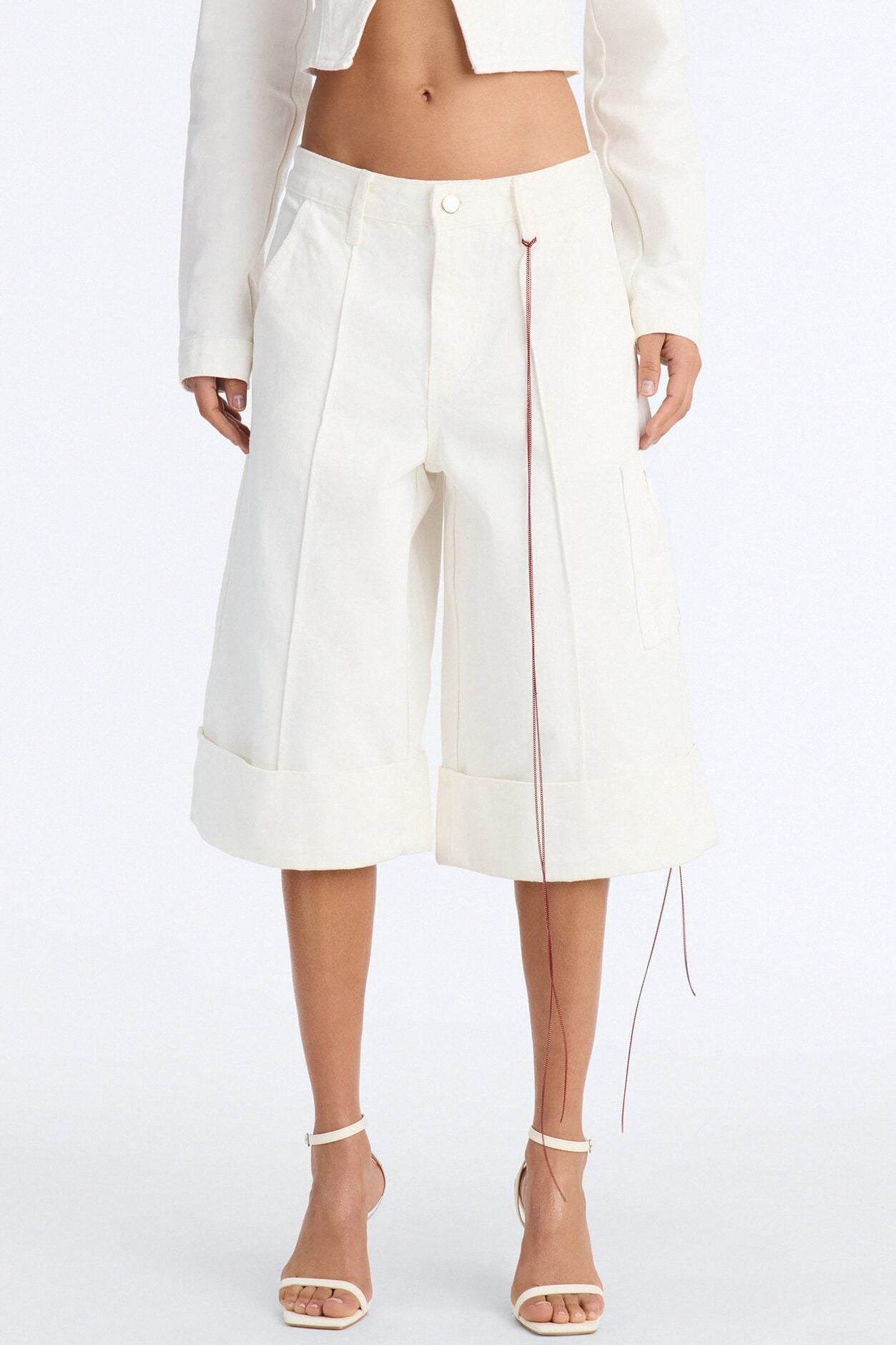 Chain Reaction Cuffed Culotte Jeans - White image 2