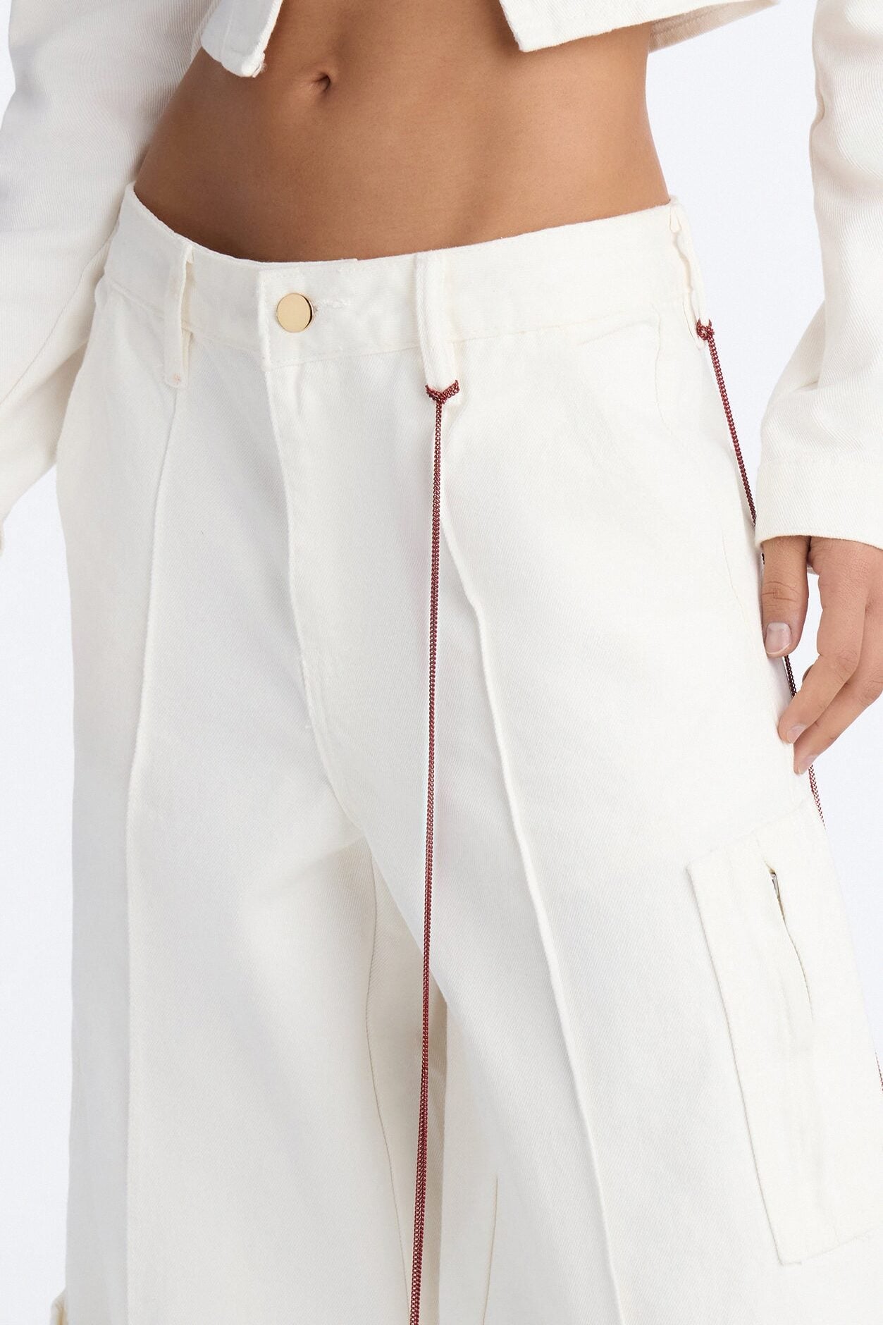 Chain Reaction Cuffed Culotte Jeans - White image 3