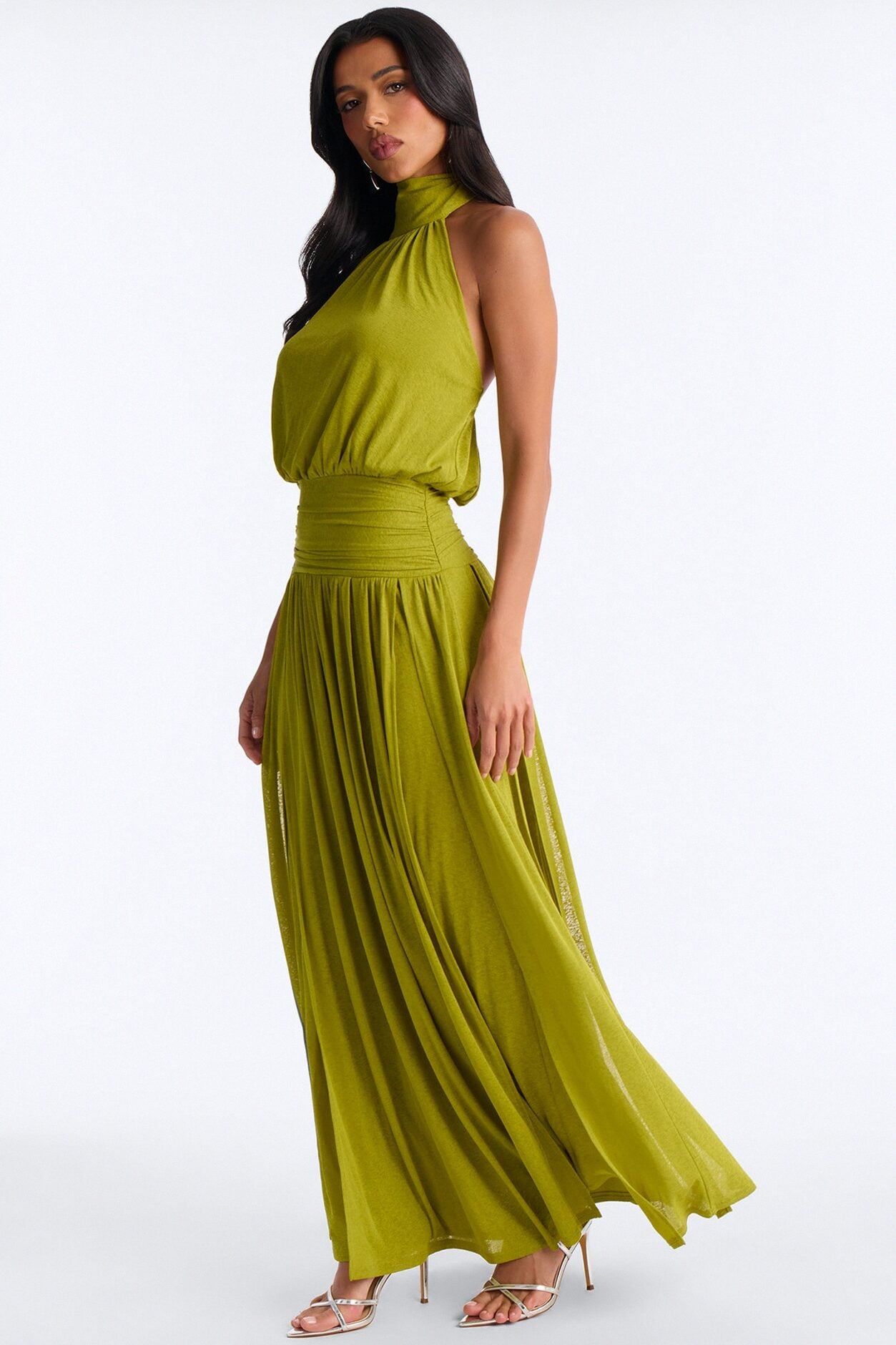 Bianca Halter Mock Neck Maxi Dress - Chartreuse image 3