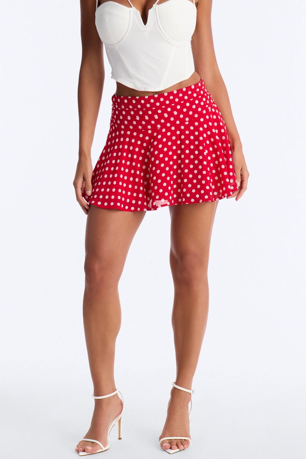 Emmie Chiffon Polka Dot Mini Skirt - Red/White image 3