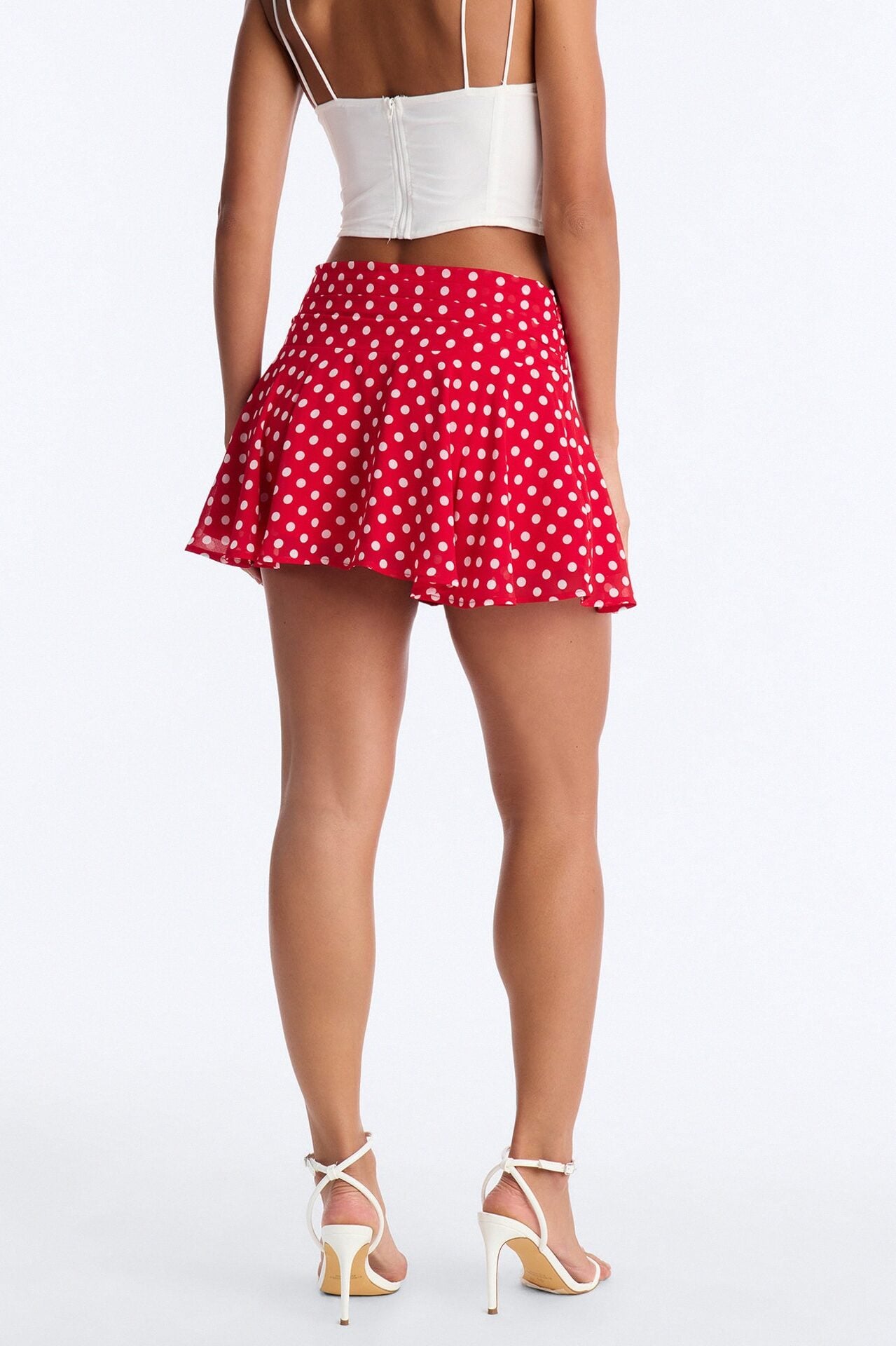 Emmie Chiffon Polka Dot Mini Skirt - Red/White image 4