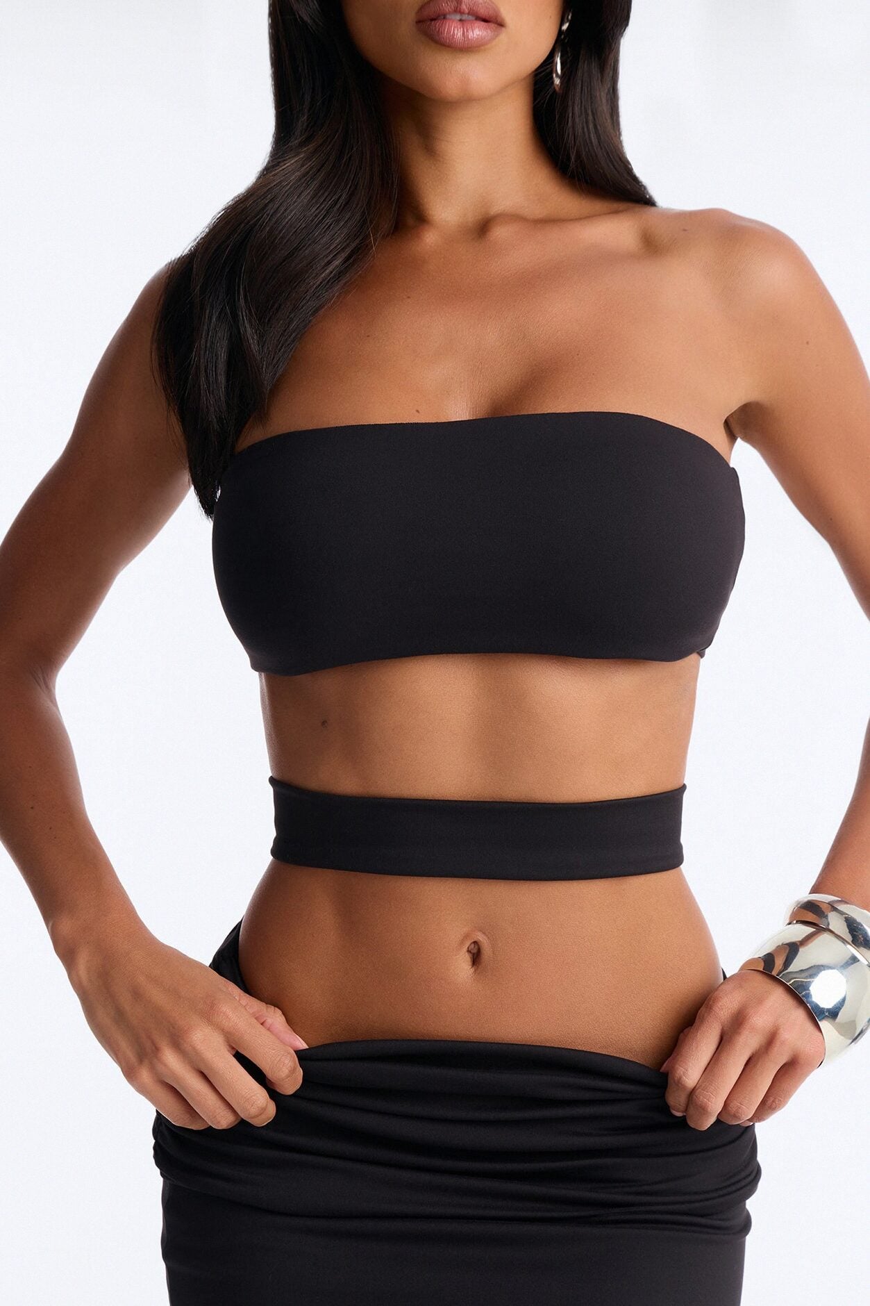 Bianca Matte Form Double Lined Fold Over Maxi Skirt Set - Black image 3