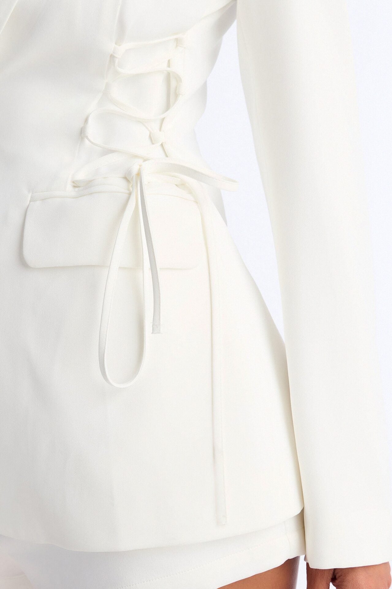 Cheyenne Crepe Woven Lace Up Blazer - Ivory image 4