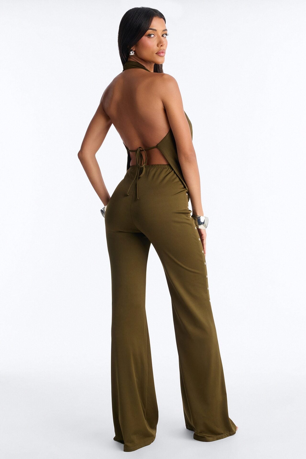 Festival Night Backless Wide Leg Jumpsuit - Olive image 4