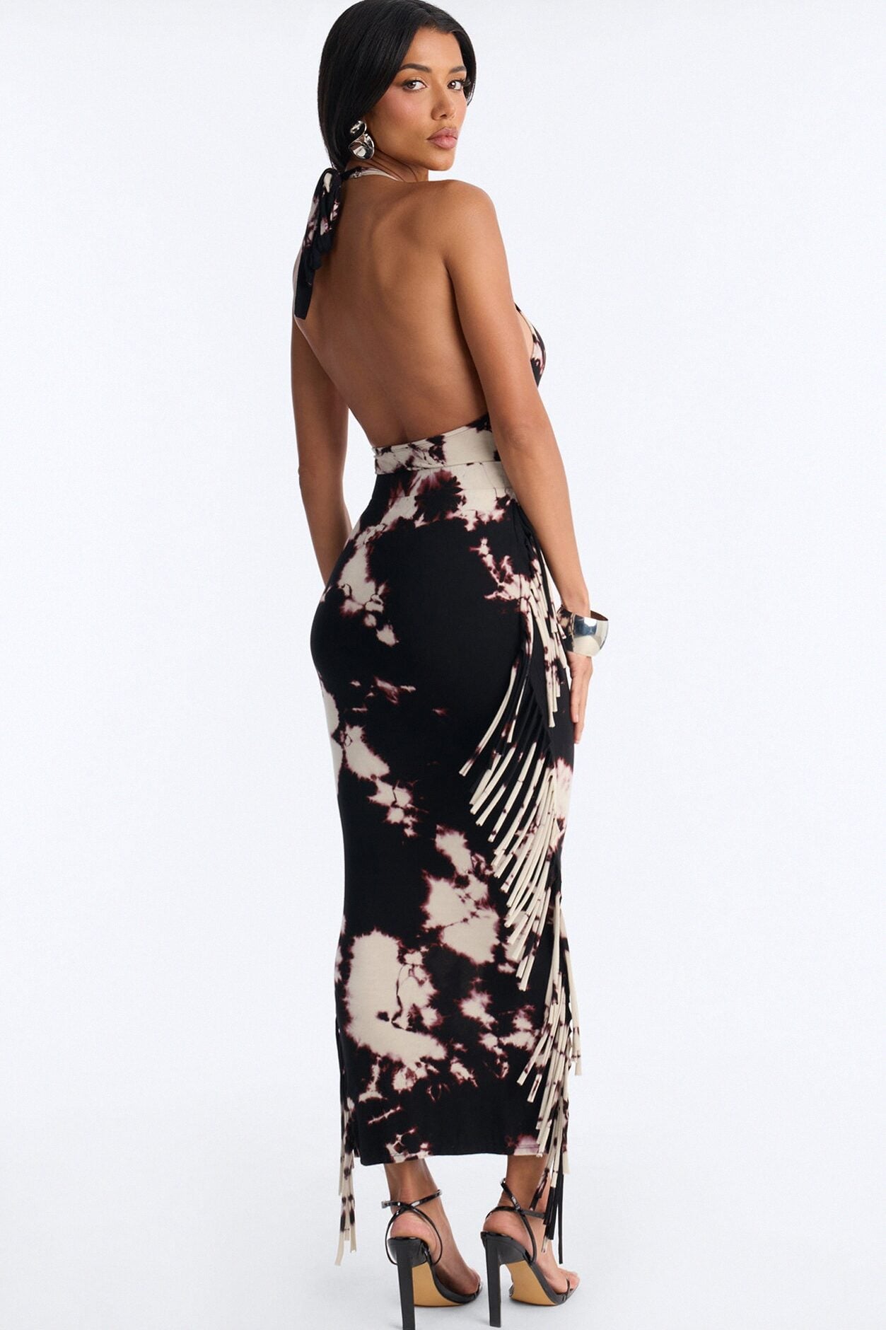 Morelia Fringe Bodysuit Maxi Skirt Set - Black image 5