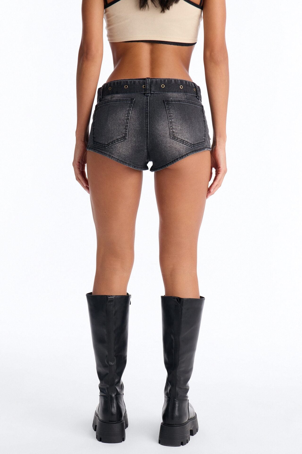 With The Crew Belted Low Rise Denim Shorts - Black Wash image 4