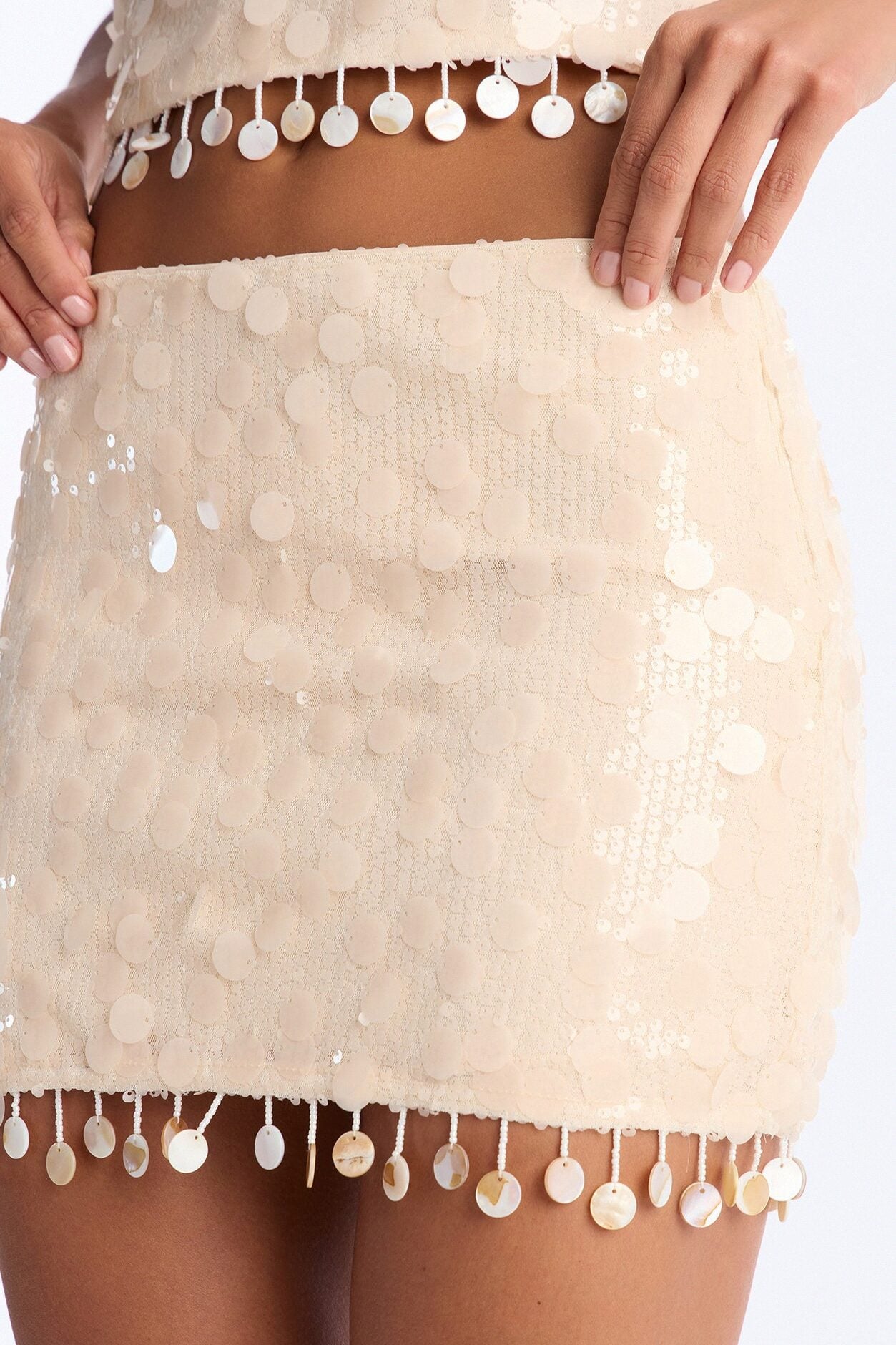 Sunset Drips Micro Mini Sequin Skirt - Cream image 3