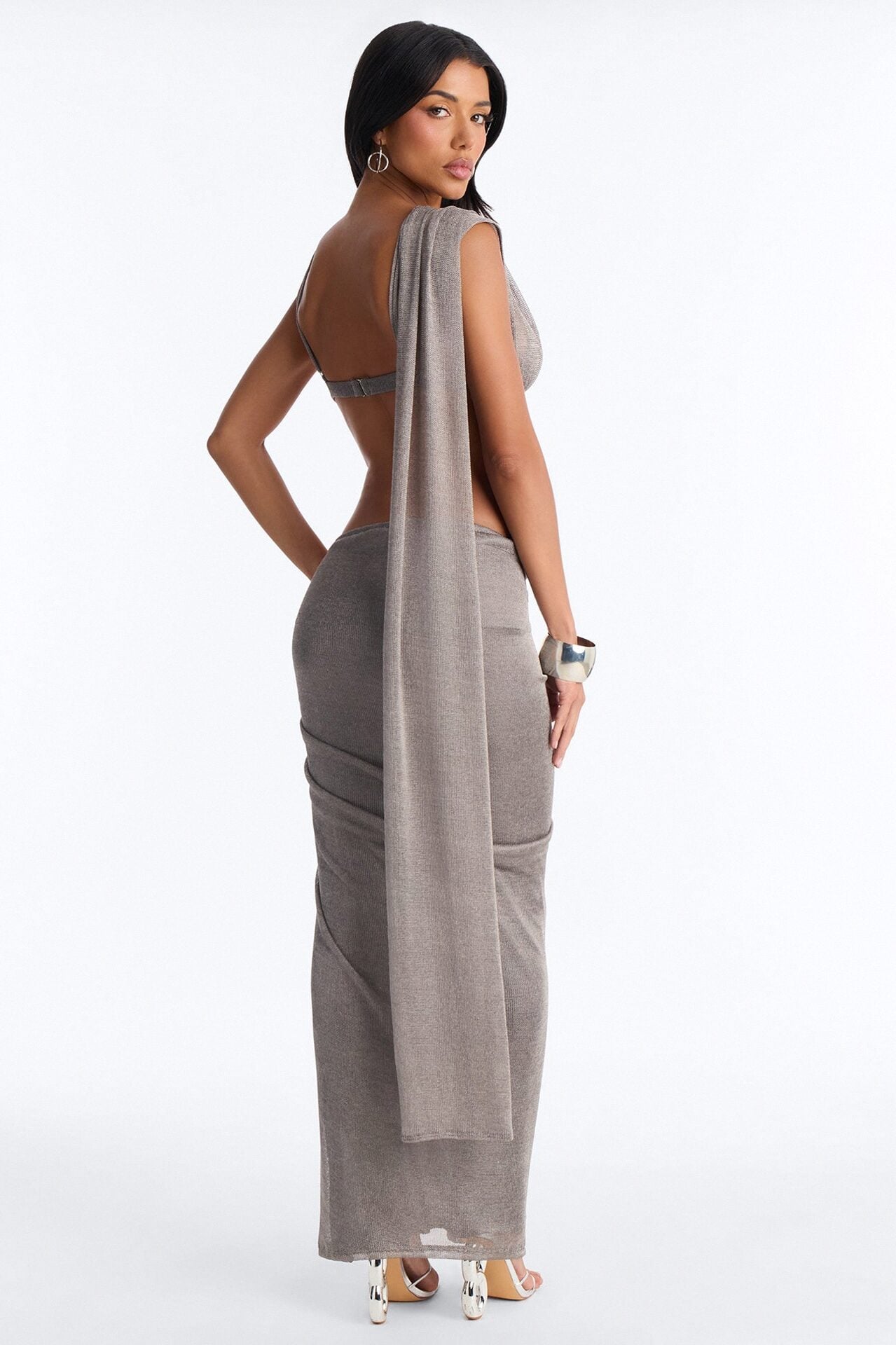 Draped Desires Metallic Skirt Set - Silver image 4