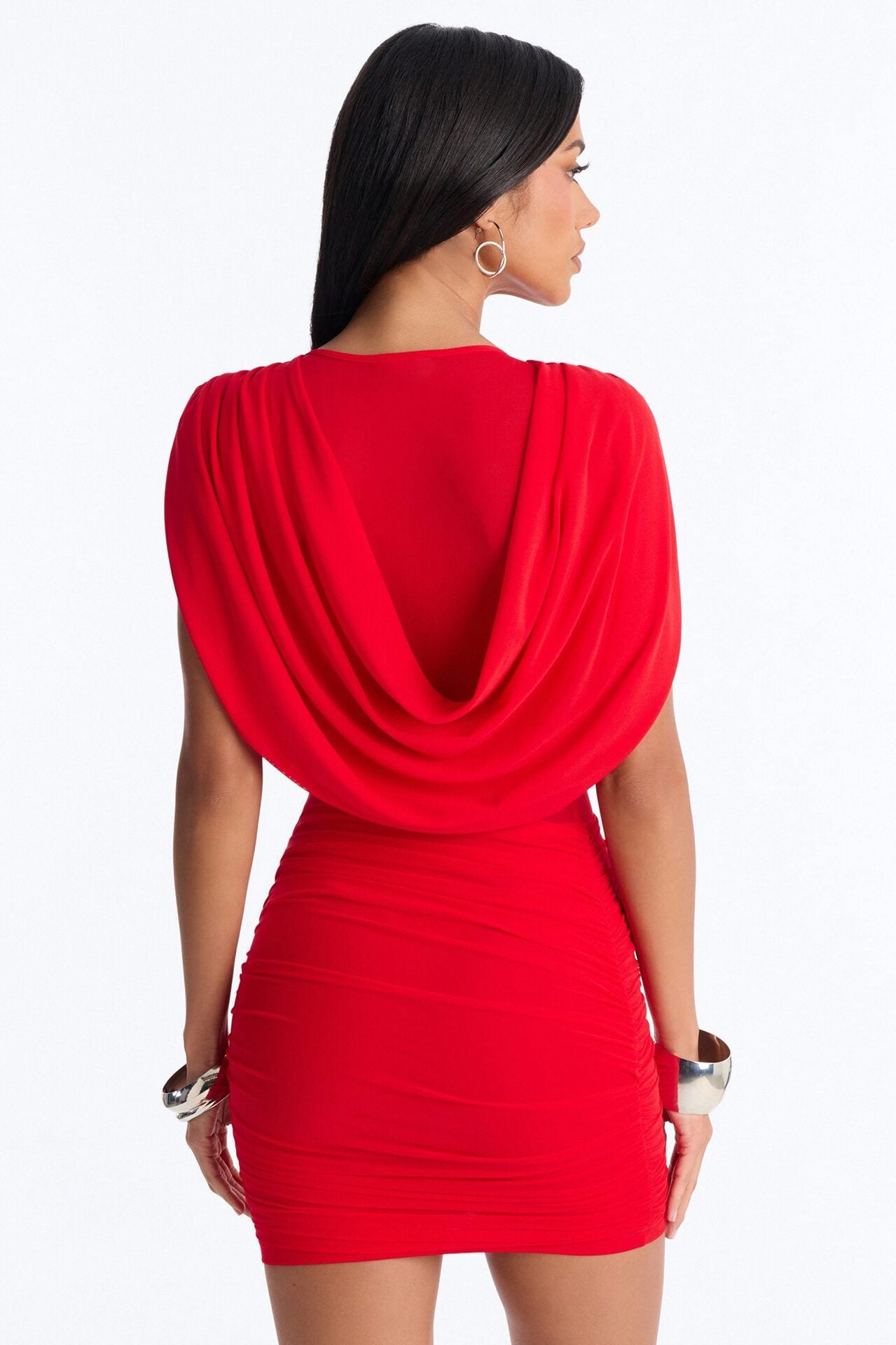 Center Of Attention Draped Mesh Mini Dress - Red image 4