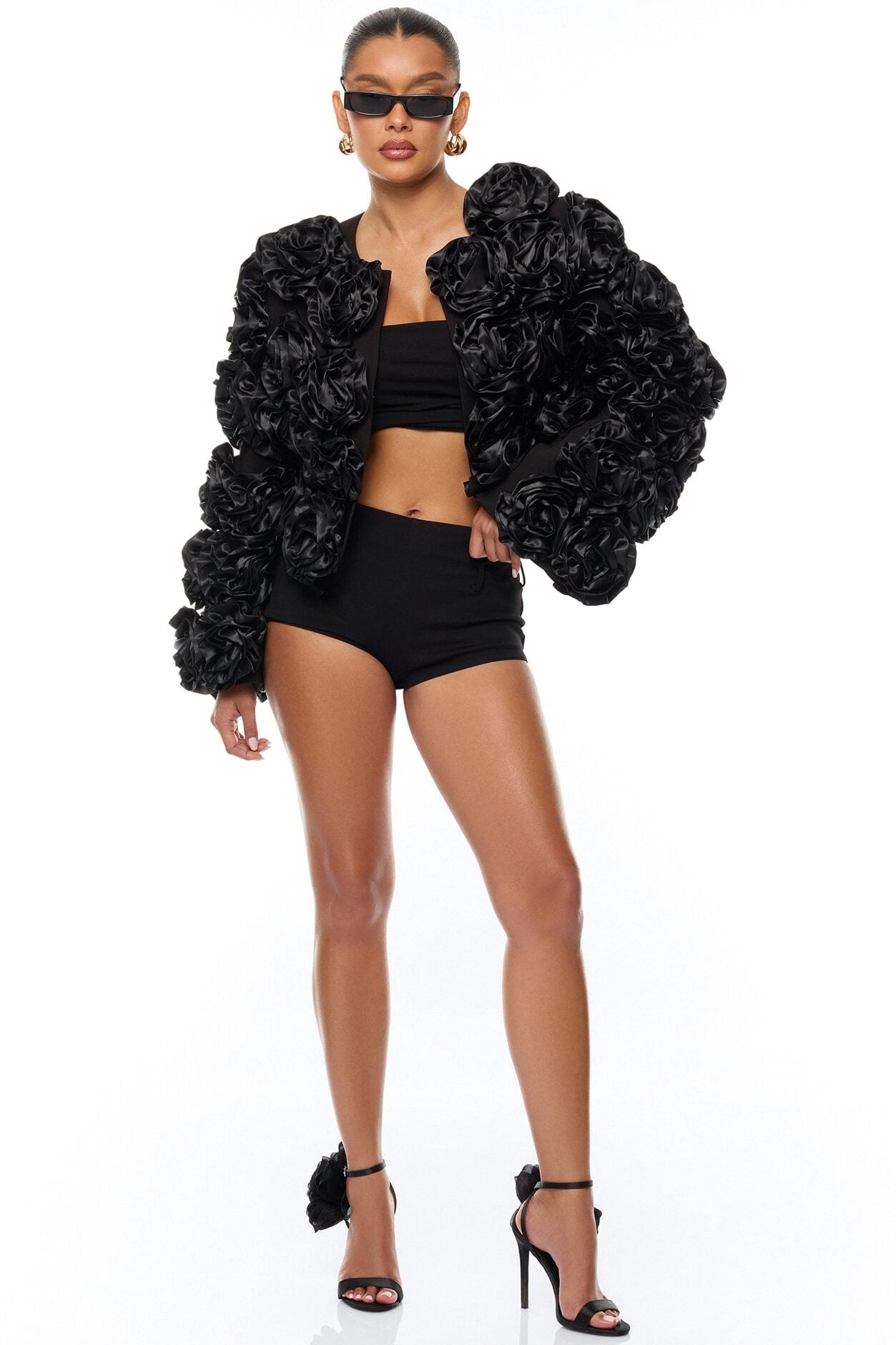 Petal Poise Floral Applique Jacket - Black image 2