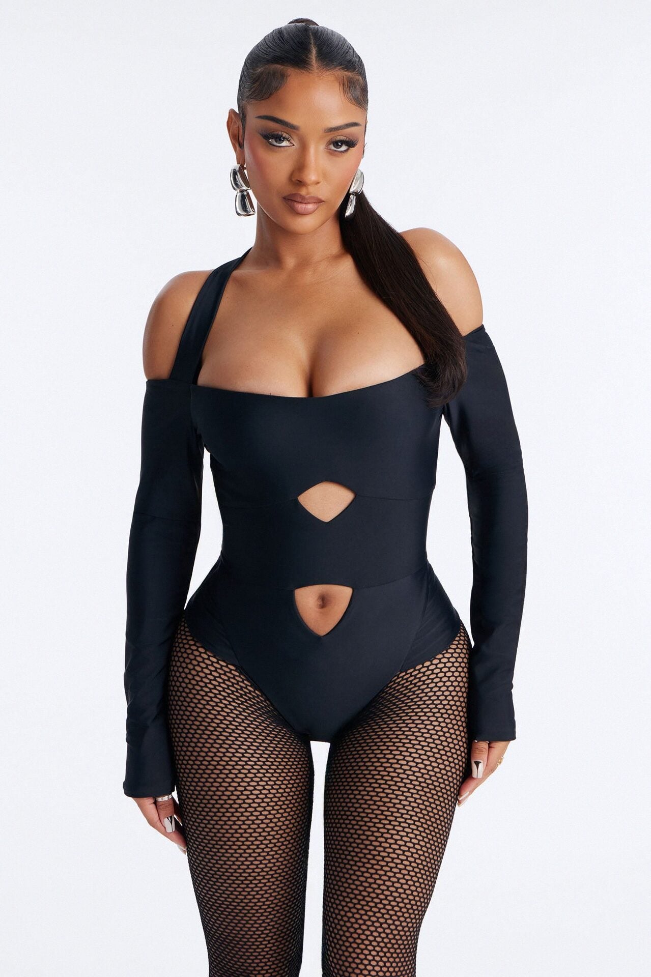 Roxy Form Double Lined Bodysuit Fishnet Set - Black image 2