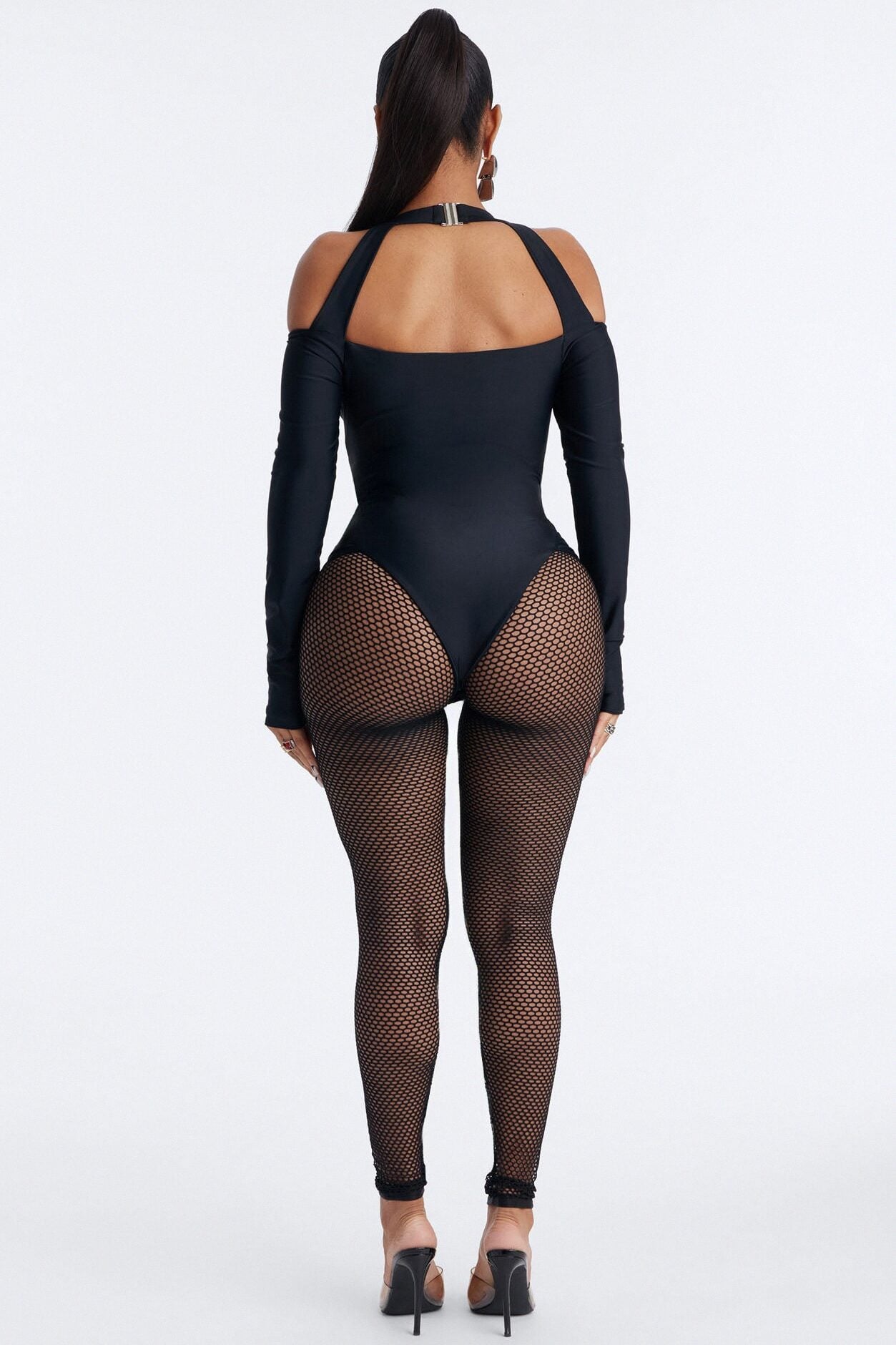 Roxy Form Double Lined Bodysuit Fishnet Set - Black image 4