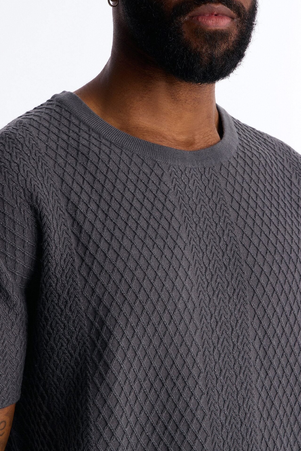 Relaxed Knitted Crewneck Tee - Black image 3
