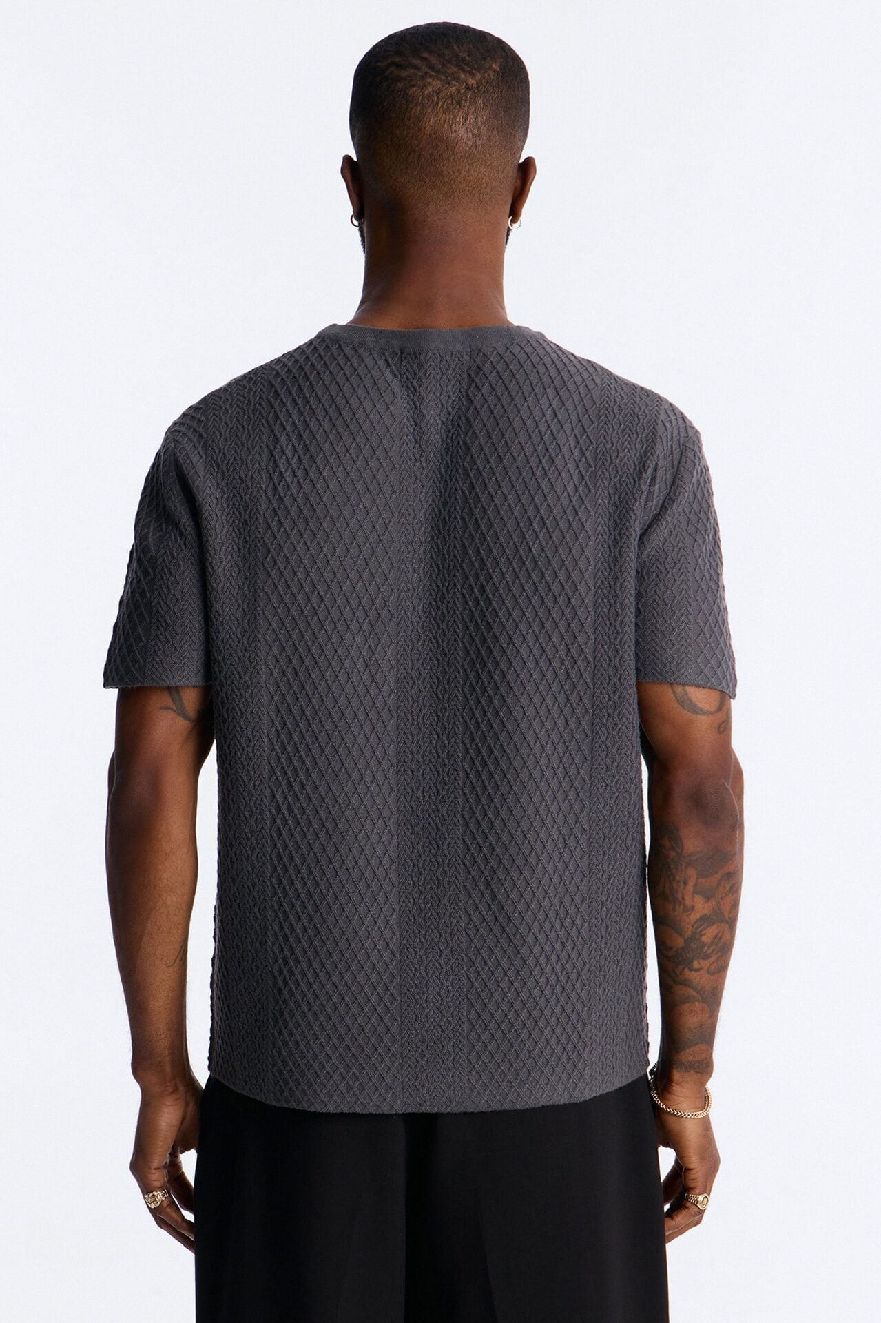 Relaxed Knitted Crewneck Tee - Black image 4