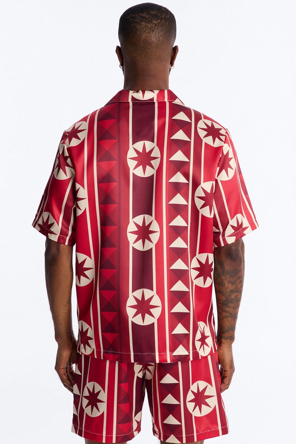 Toscana Geo Cuban Collar Shirt - Red image 4
