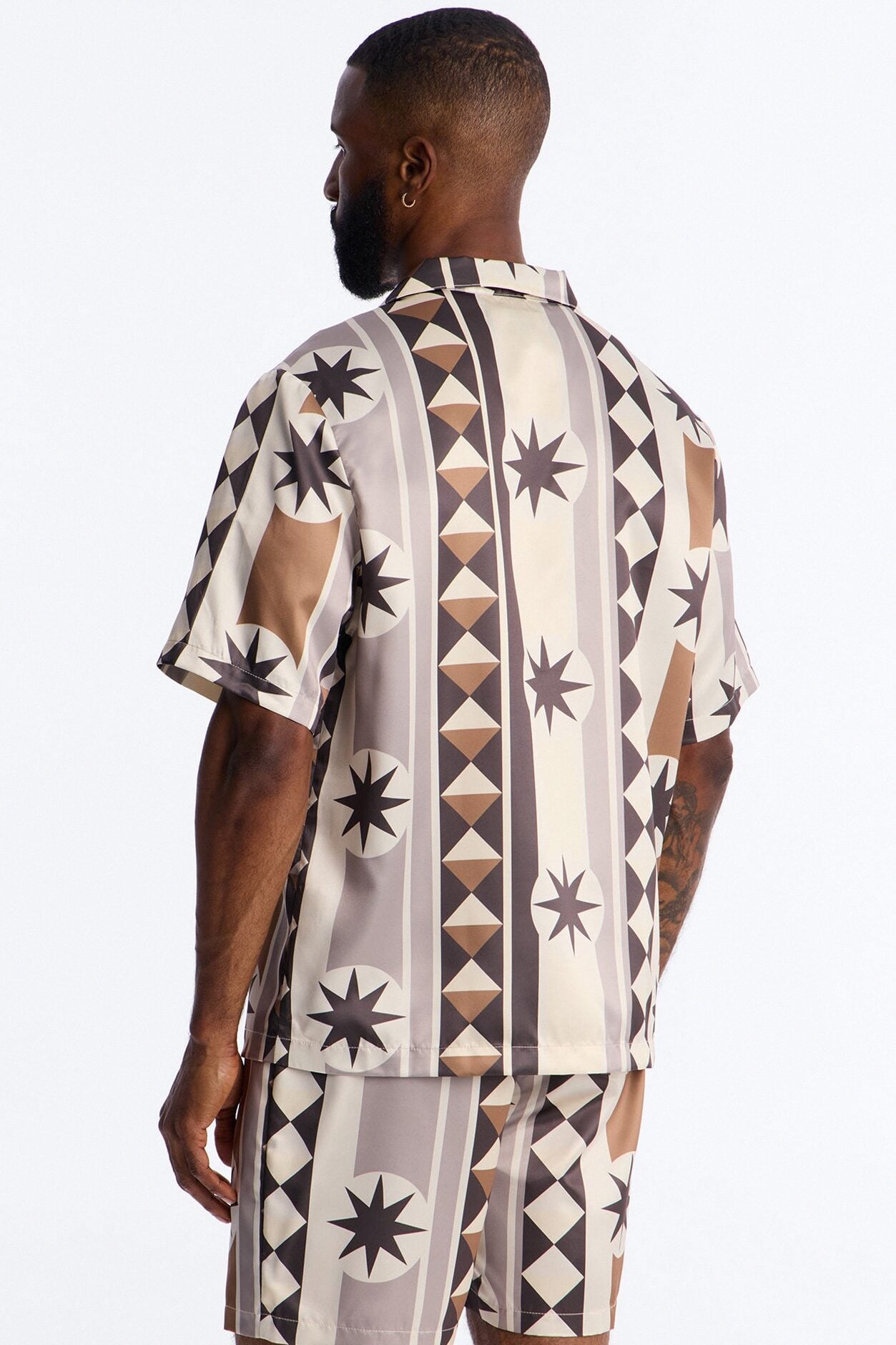 Toscana Geo Cuban Collar Shirt - Tan image 4
