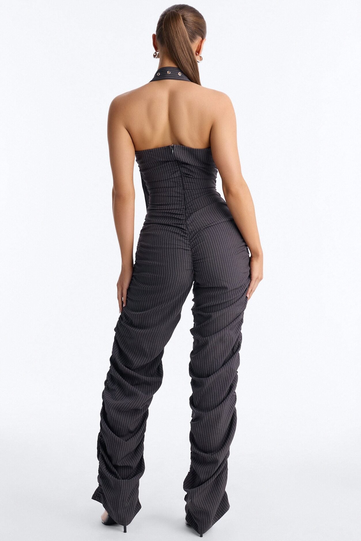 Pia Pinstripe Buckle Jumpsuit - Charcoal image 4