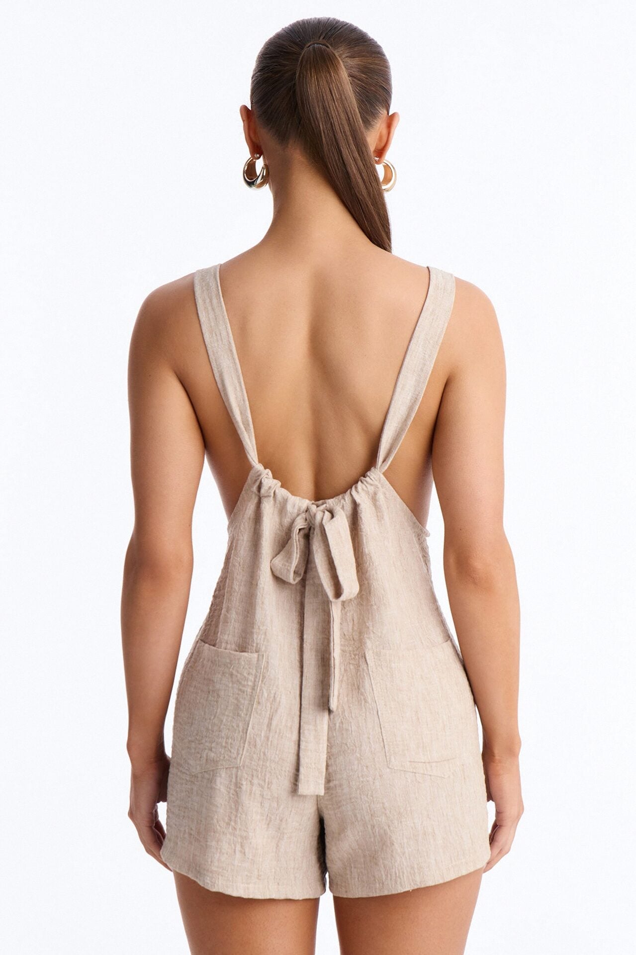 Jeanie Flowy Linen Romper - Tan image 4