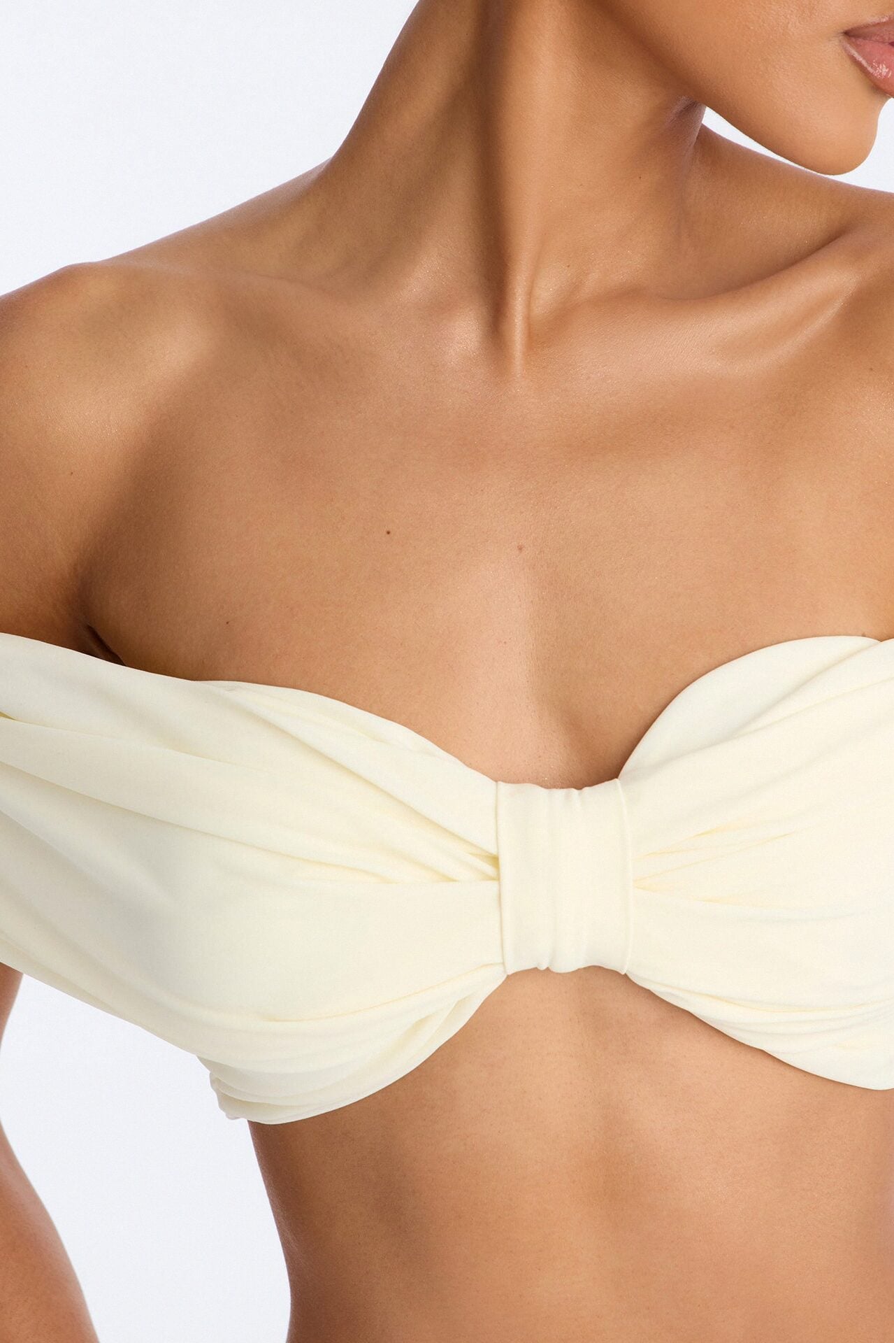 Nina Off Shoulder Ruched Crop Top - Cream image 3