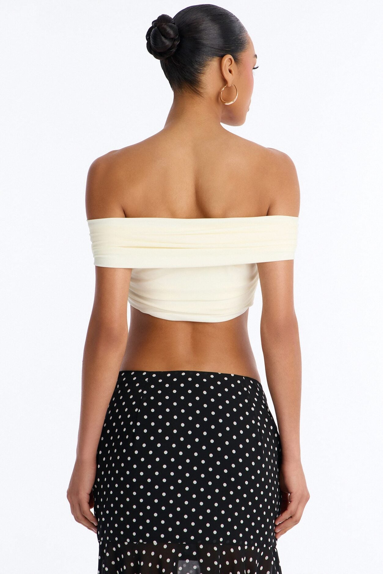 Nina Off Shoulder Ruched Crop Top - Cream image 4
