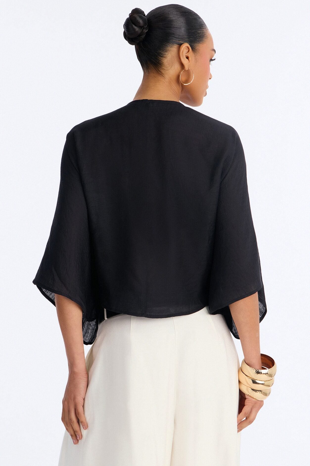 Butter Me Up Knotted Linen Top - Black image 4