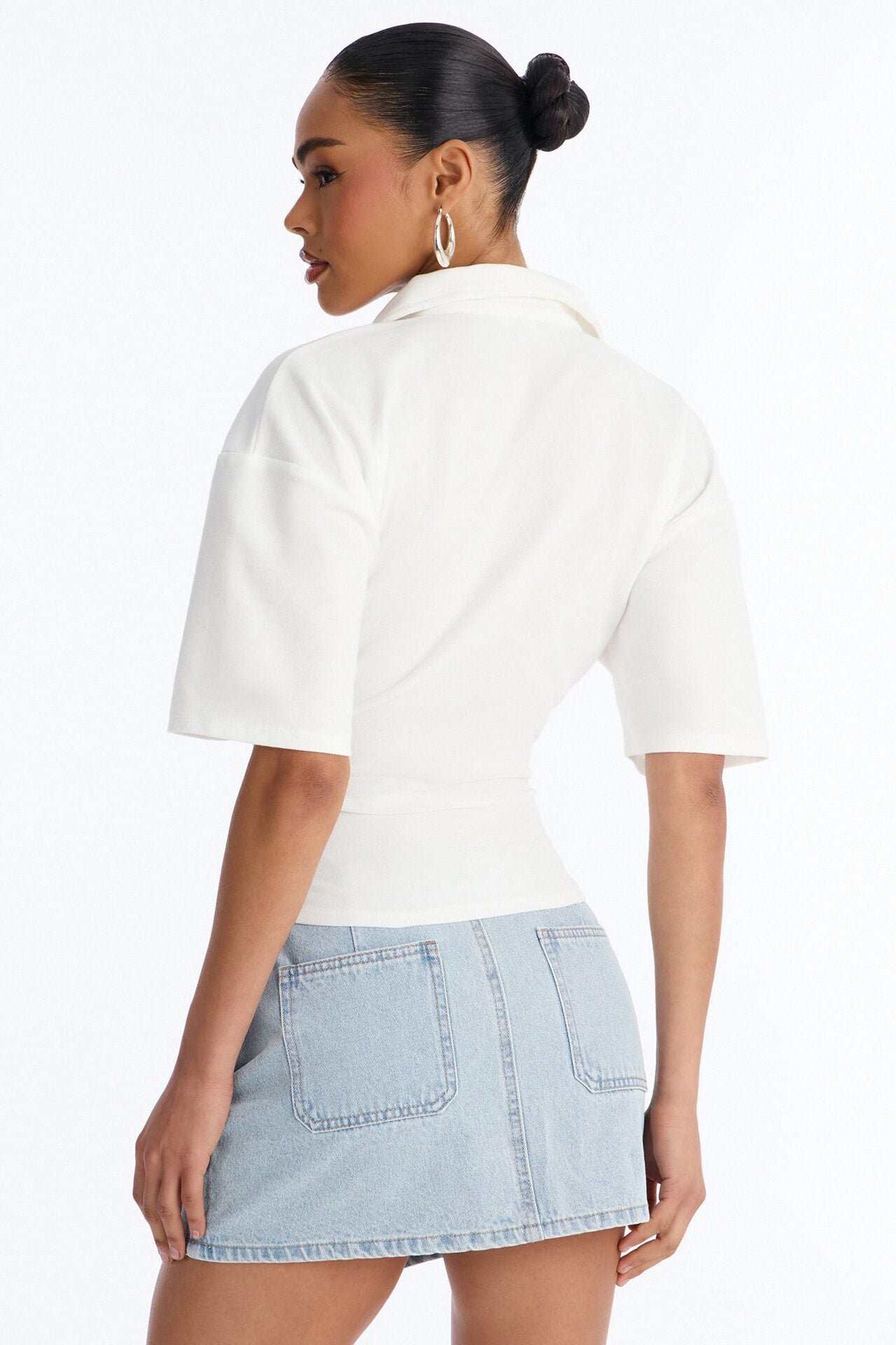 Street Serve Cinched Short Sleeve Polo Top - White image 4