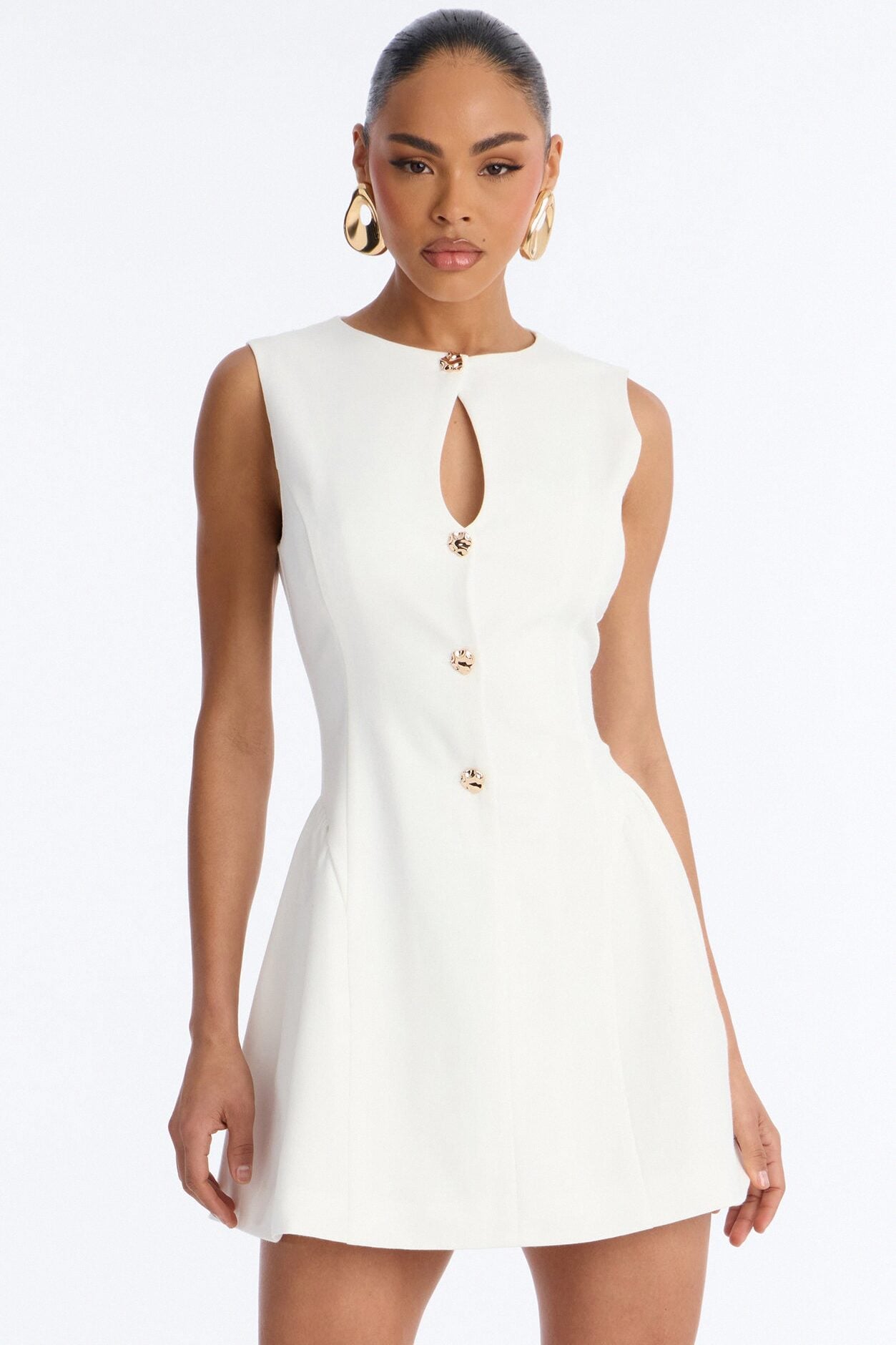 Elsie Sleeveless Button Up Mini Dress - White image 2