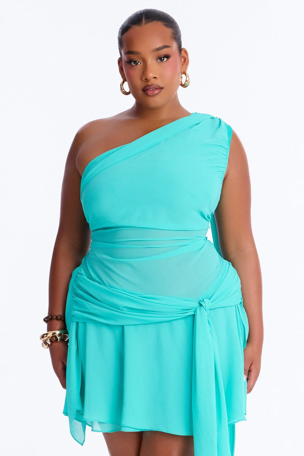 Alessia Draped Chiffon Mini Dress - Aqua image 6