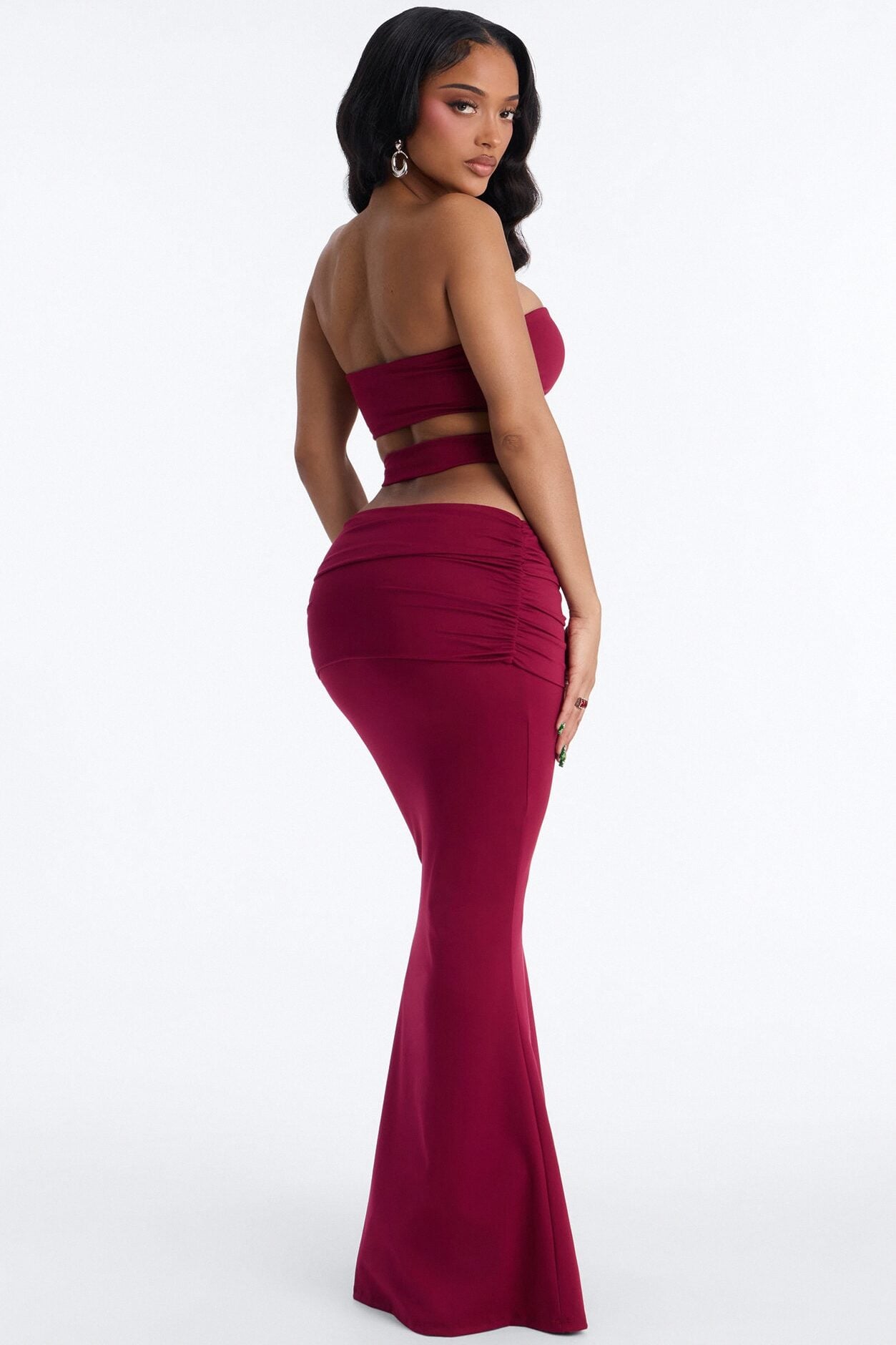 Bianca Matte Form Double Lined Fold Over Maxi Skirt Set - Wine image 4