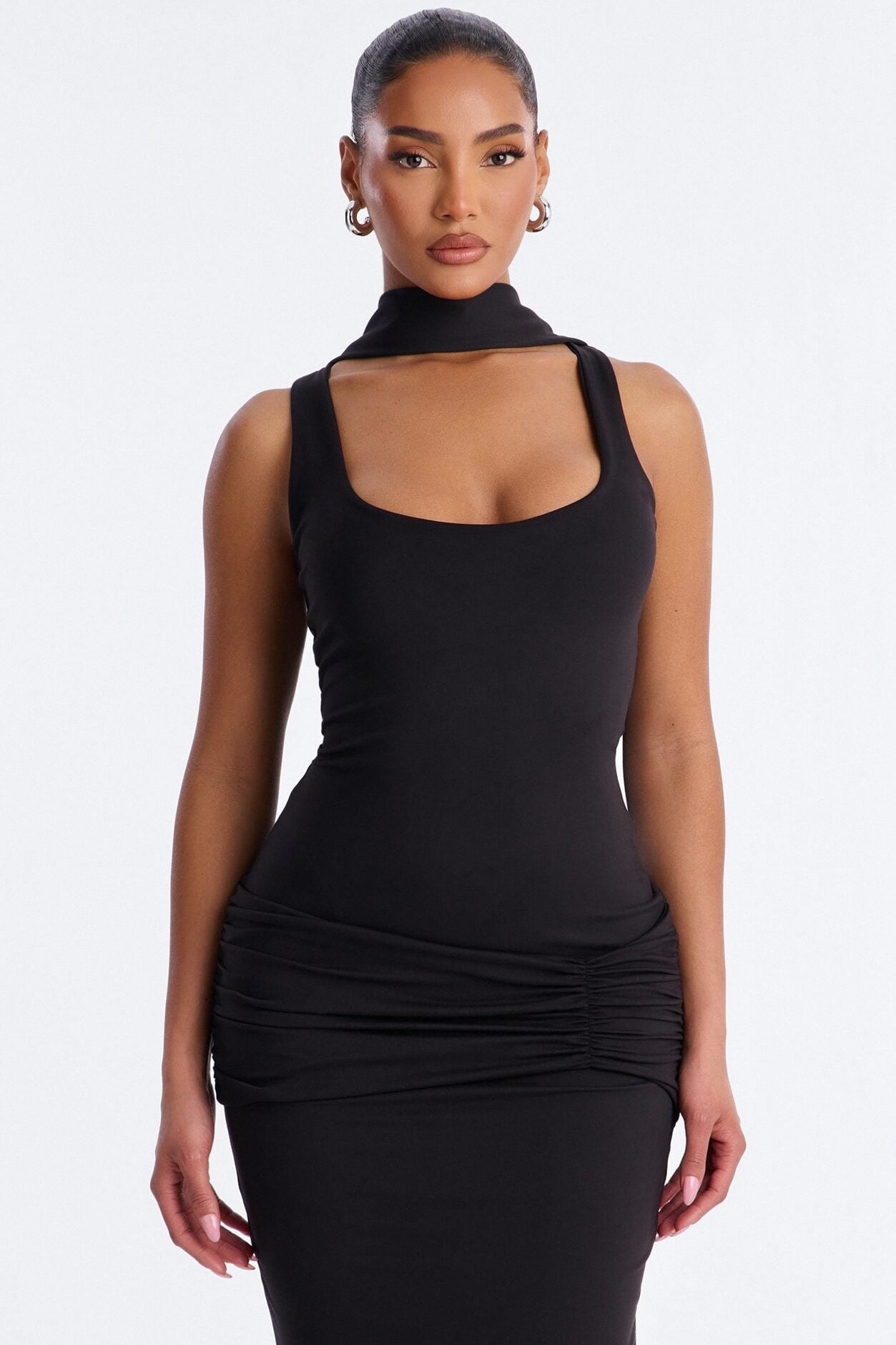 Bianca Matte Form Double Lined Neck Scarf Maxi Dress - Black image 2