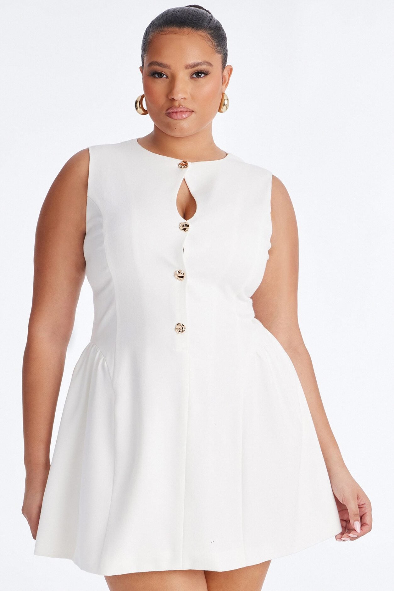 Elsie Sleeveless Button Up Mini Dress - White image 5