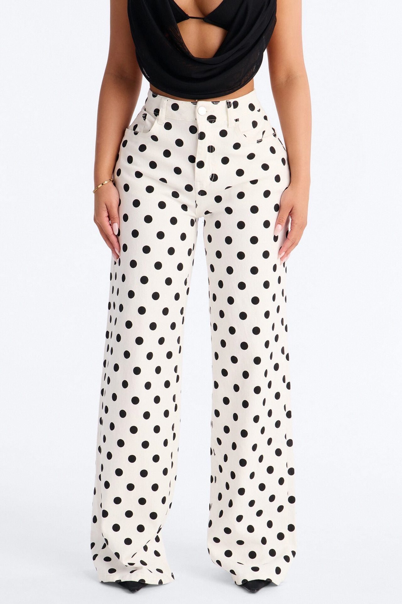 On The Dot Printed Wide Leg Jeans - White/combo image 2
