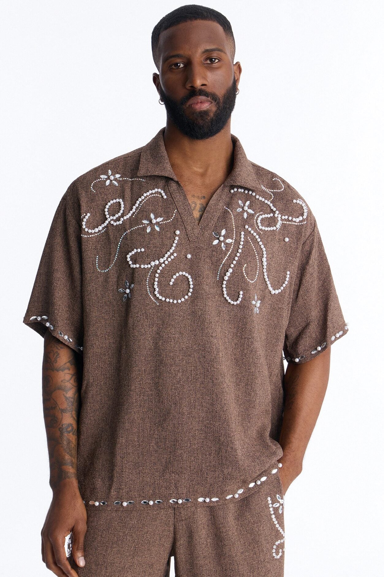 Wanderlust Pearl Journey Johnny Collar Polo - Brown image 1