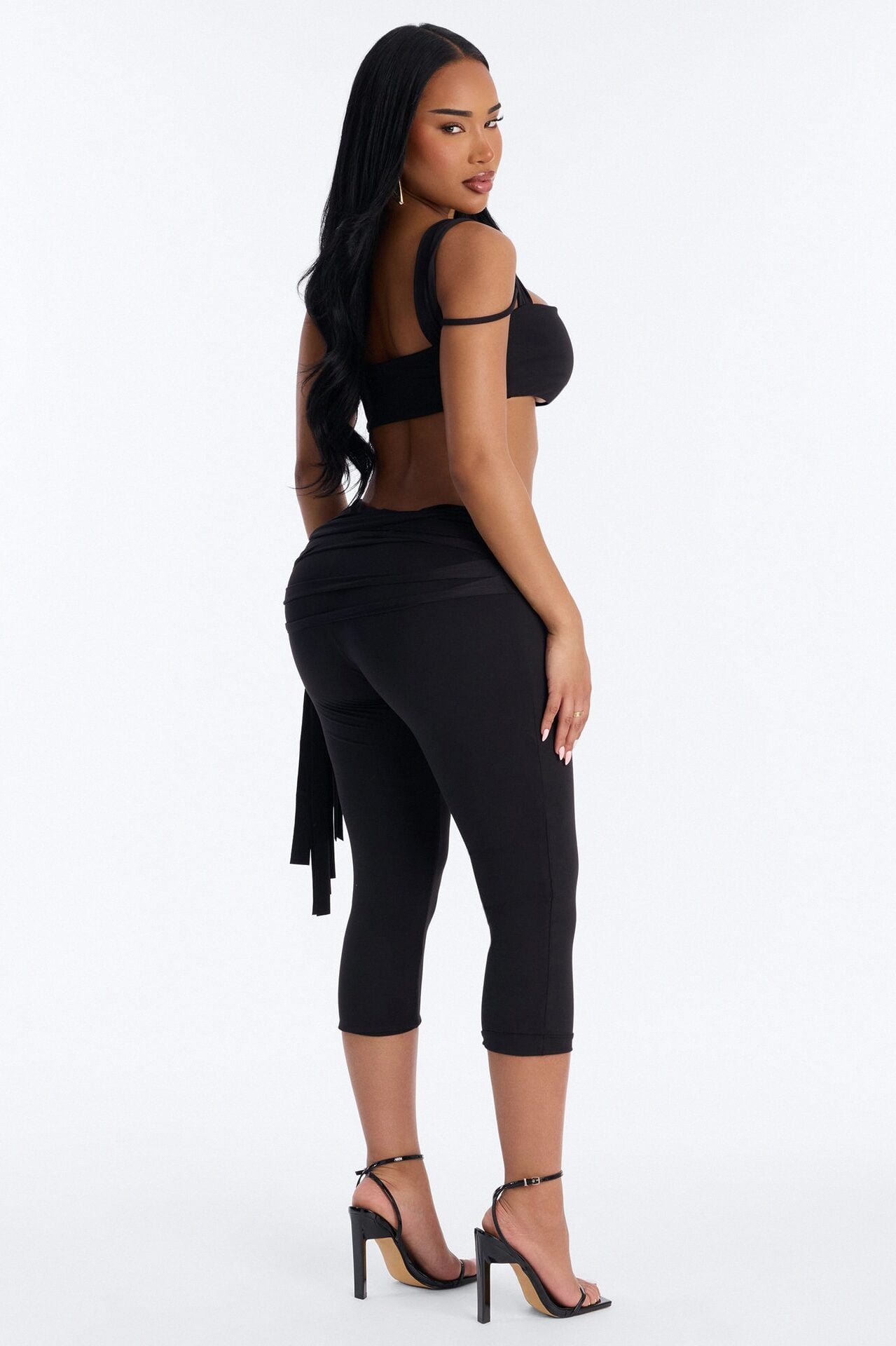 Bianca Matte Form Double Lined Tie Capri Pant - Black image 3