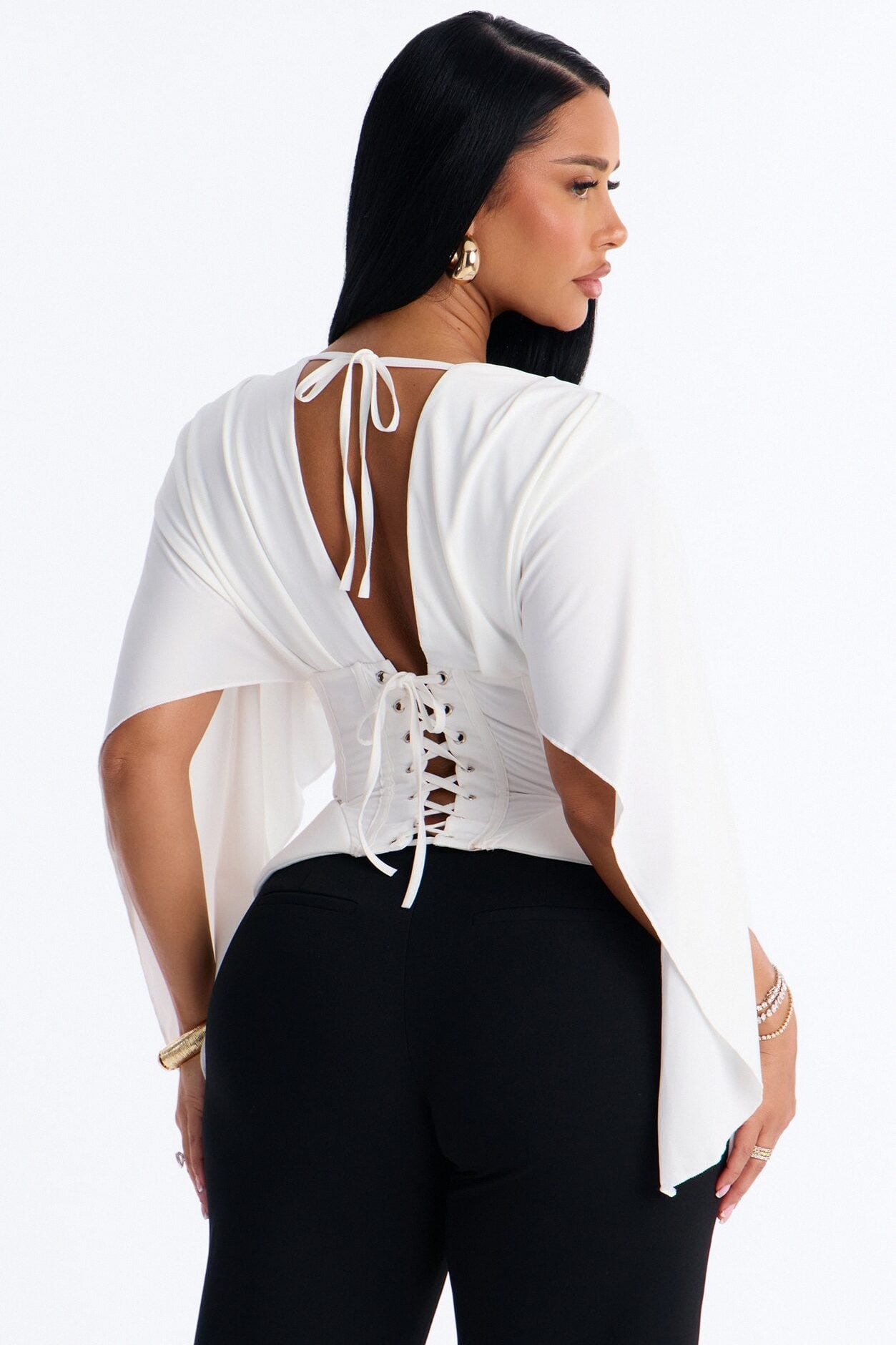 Maribella Corset Short Sleeve Top - White image 3